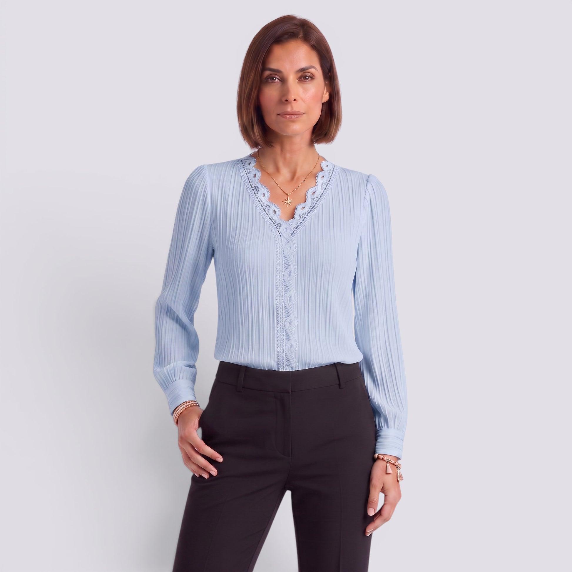 Blusa Mujer Encaje Cuello Pico