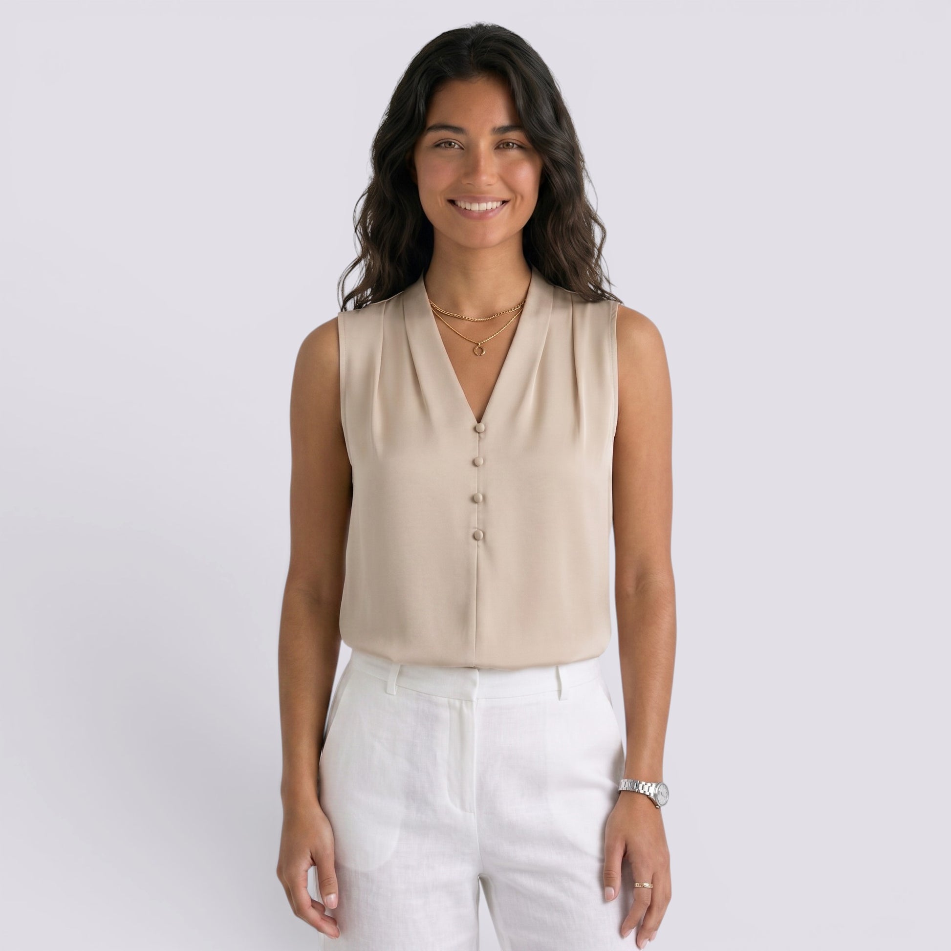 Top Satinado Mujer Cuello Sin Mangas