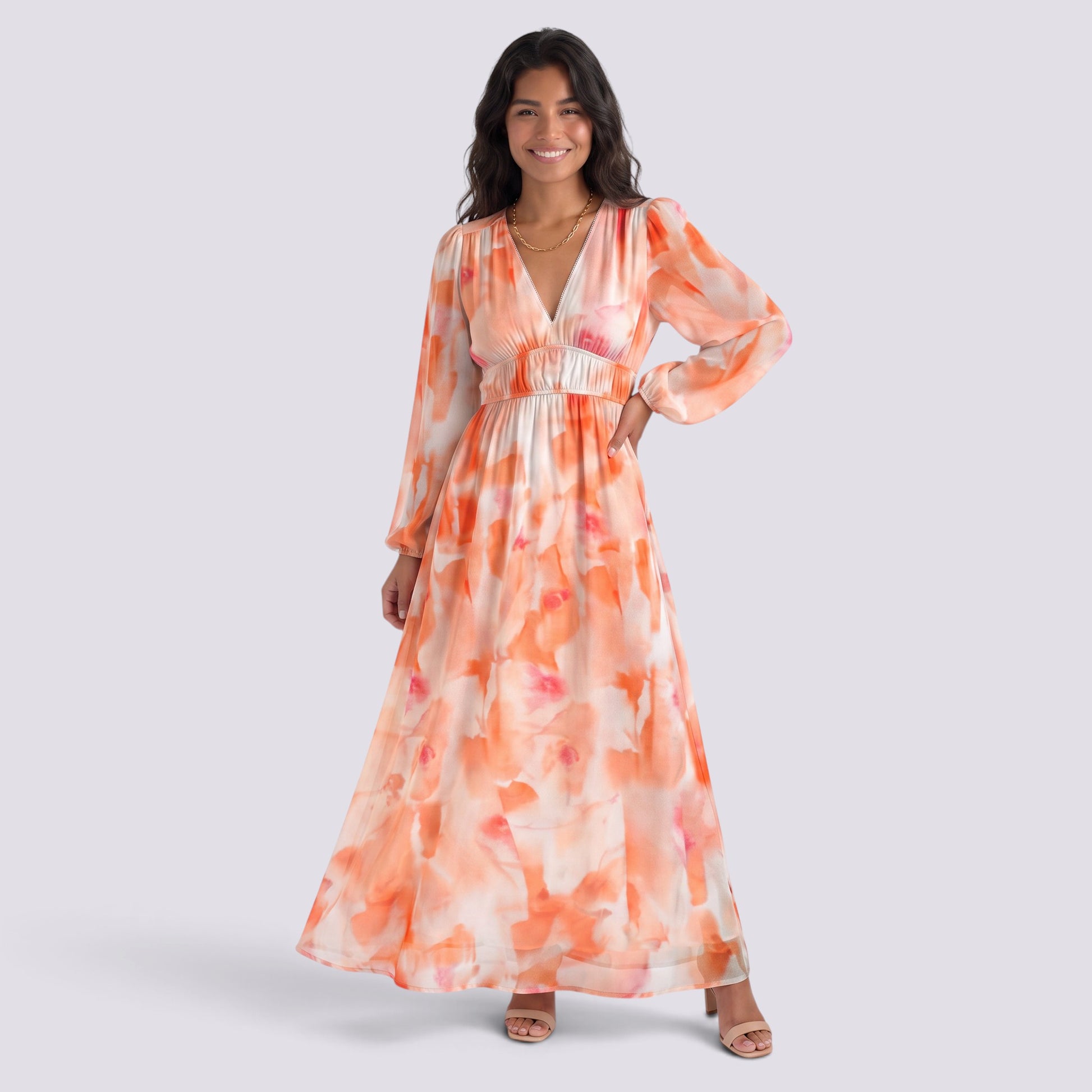 Vestido Largo Mujer Estampado Cintura Alta