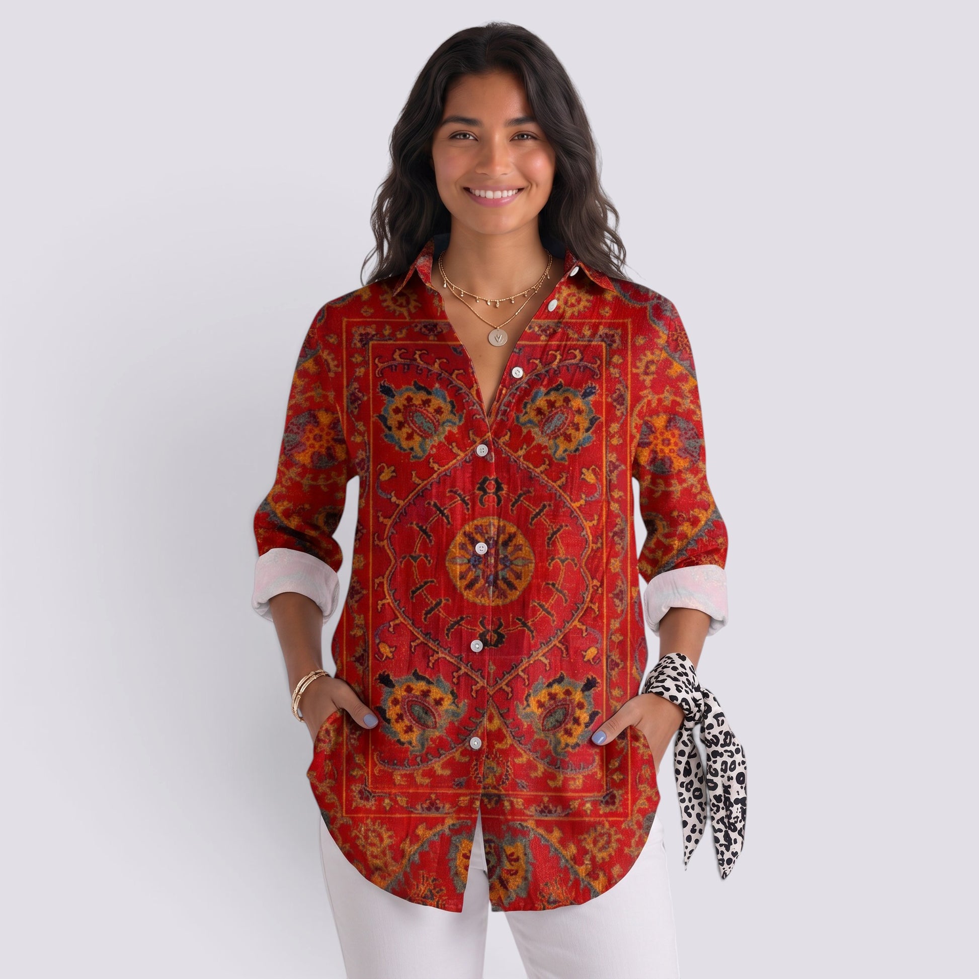 Camisa Mujer Holgada Botones Bicolor