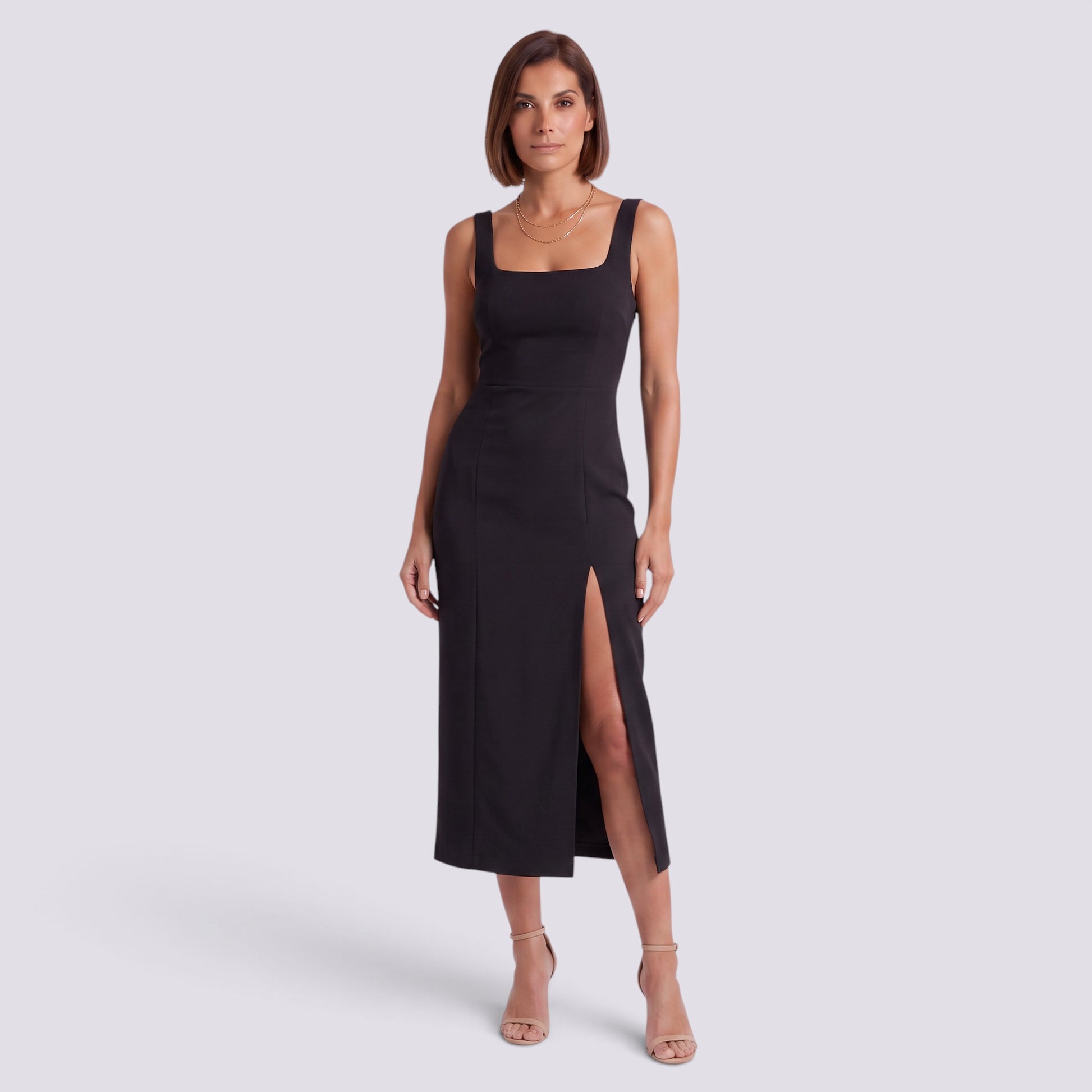 Vestido Mujer Elegante Sin Mangas Cintura Alta Abertura