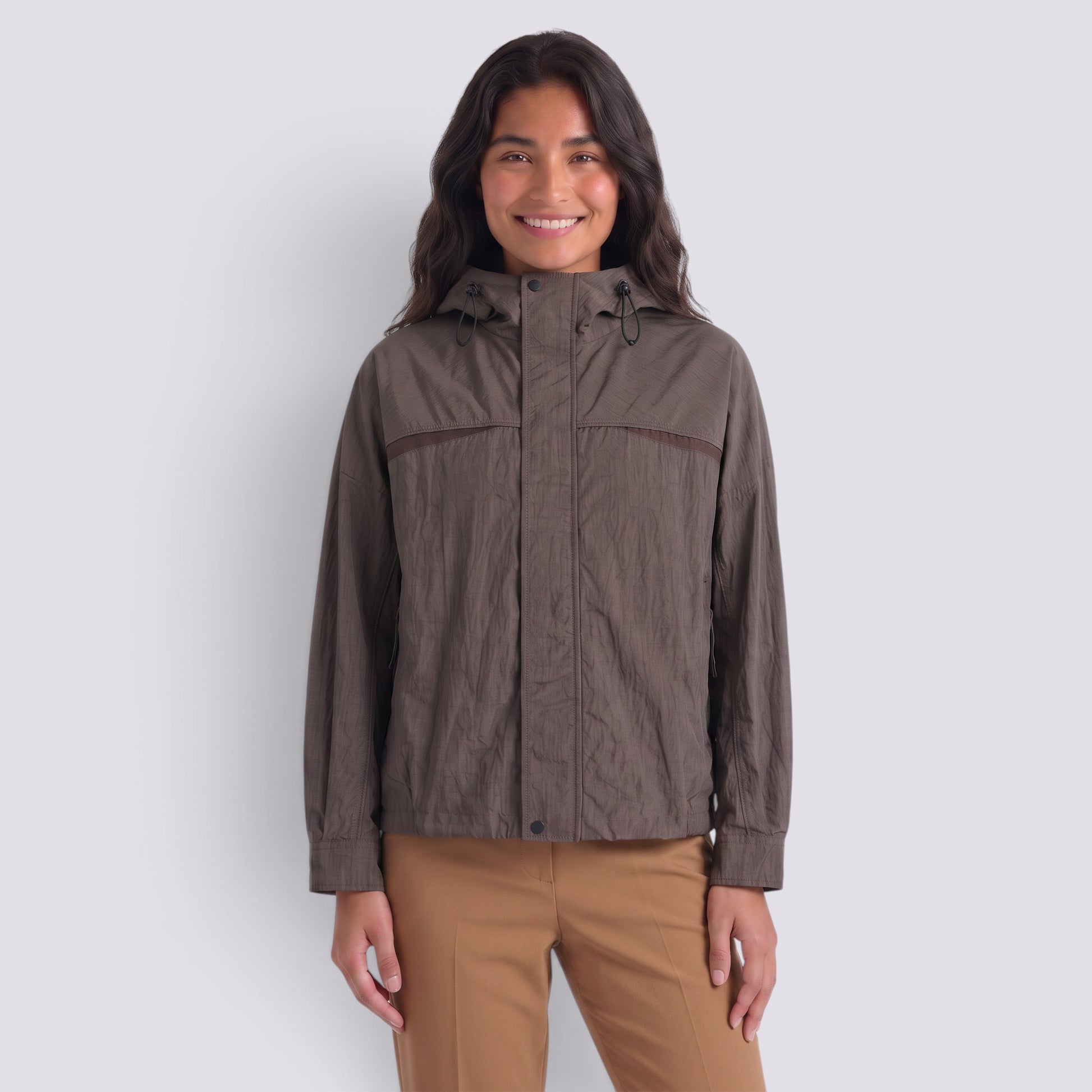 Abrigo Mujer Oversize con Capucha Holgada Bicolor