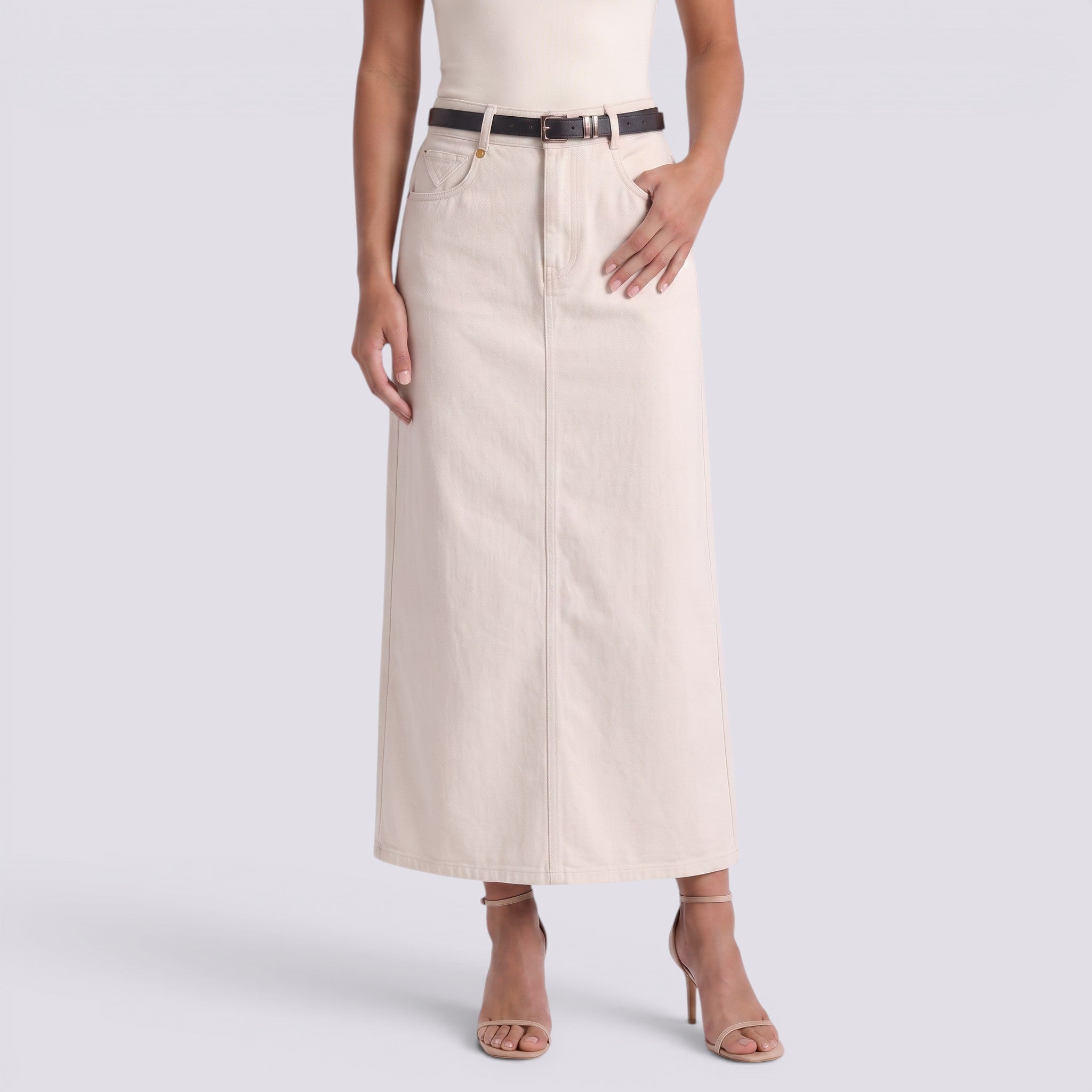 Falda Vaquera Midi Mujer Tiro Alto Vintage