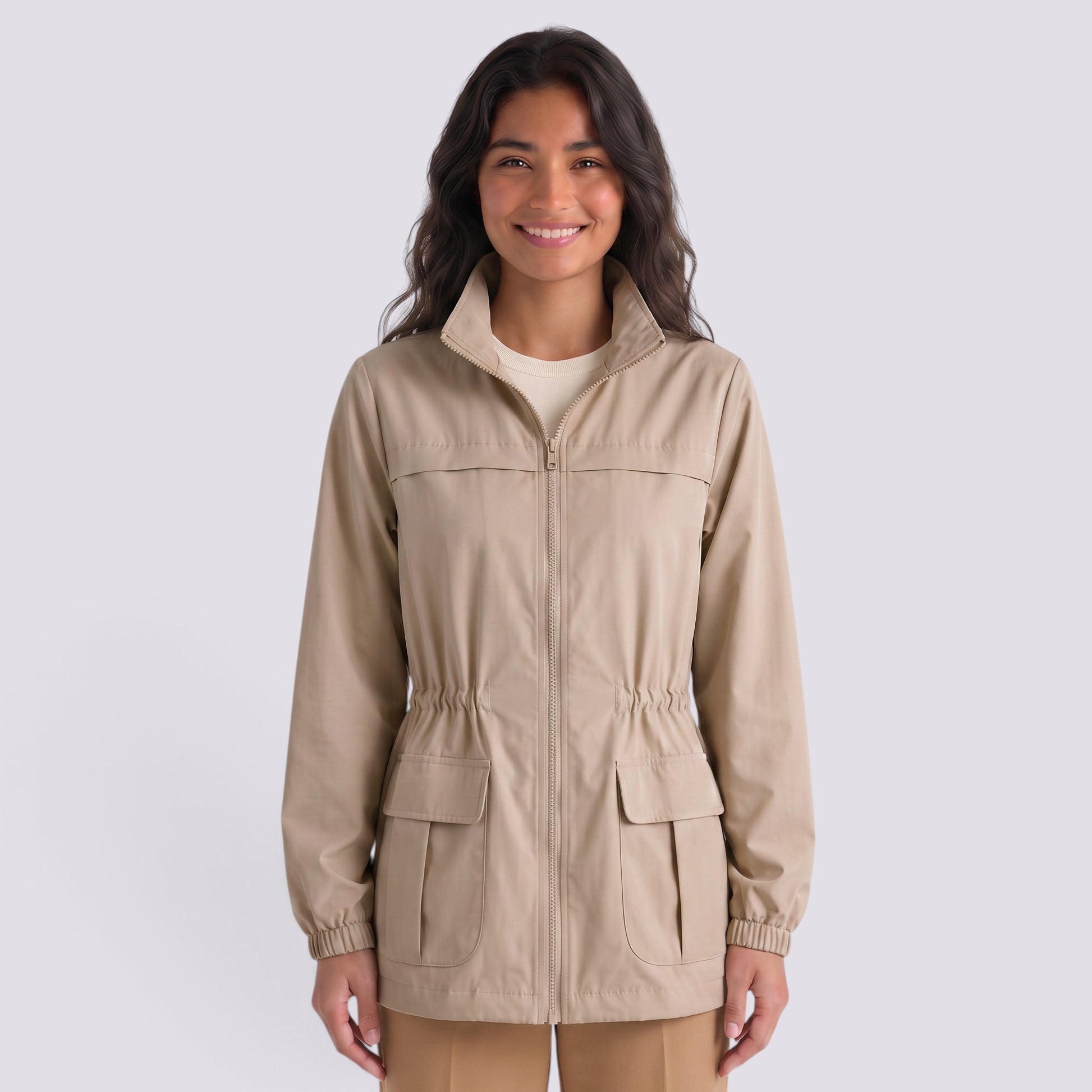 Gabardina Mujer Entallada Elegante Cuello Alto