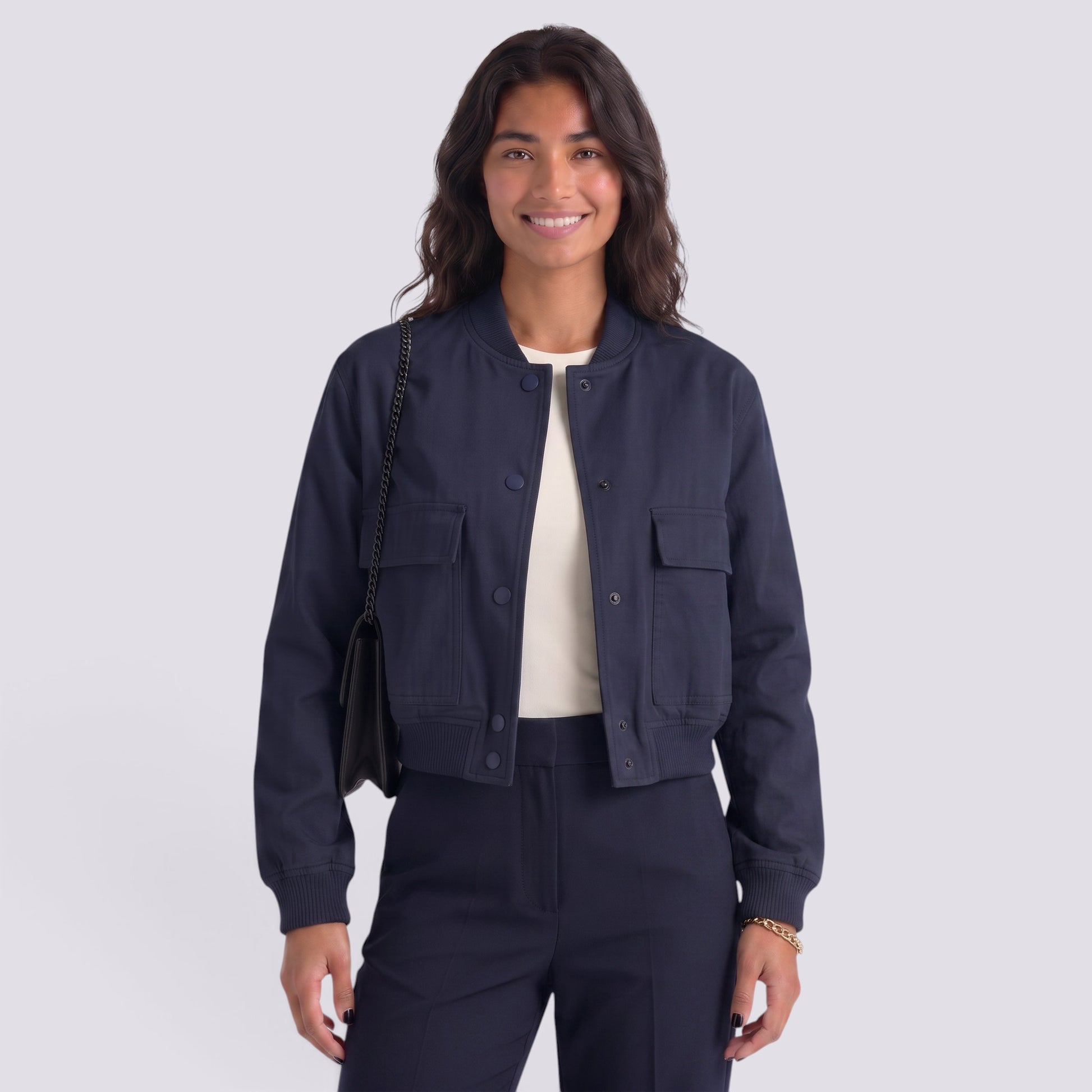 Chaqueta Mujer Cuello Alto Bolsillos Grandes