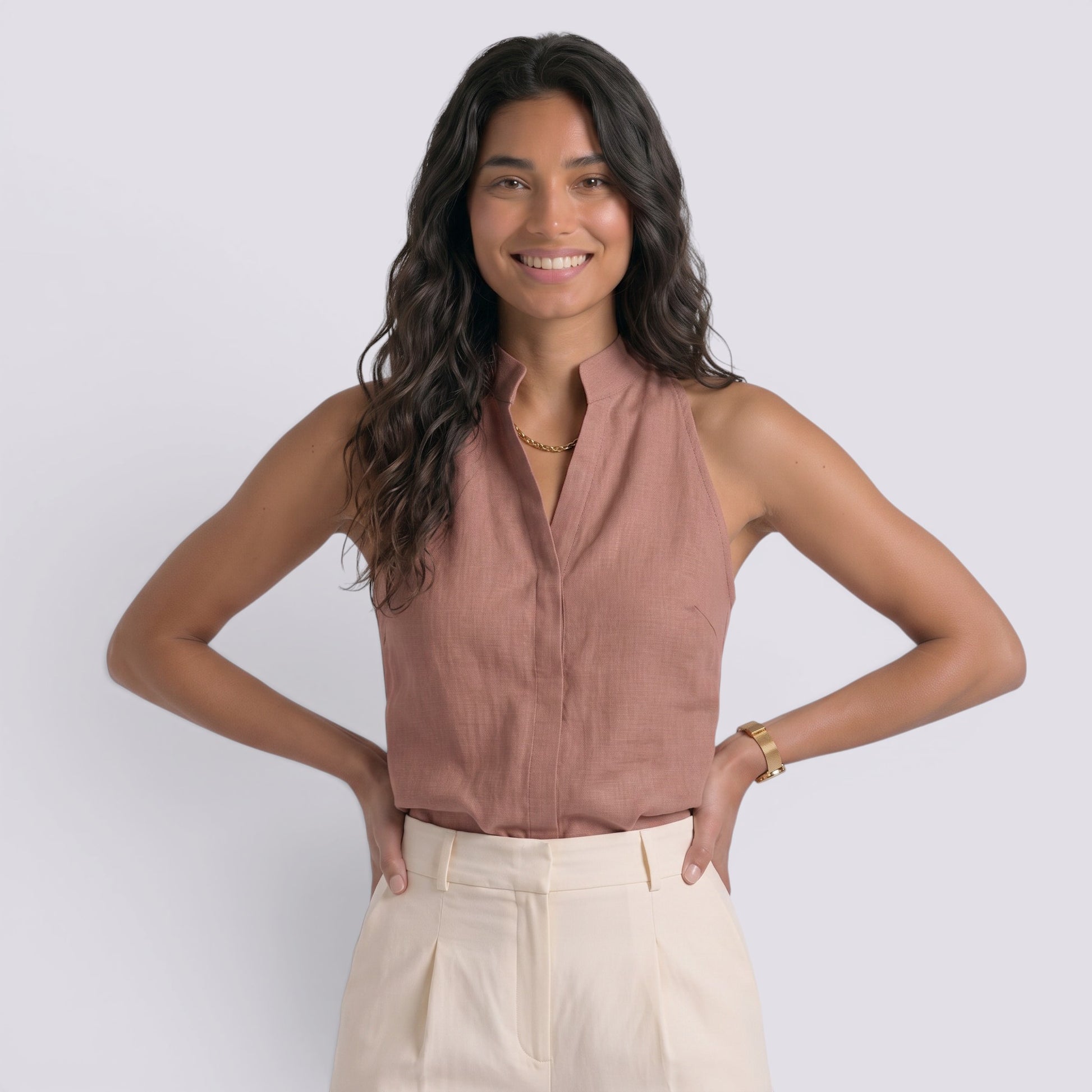 Camiseta Sin Mangas Mujer Cuello Alto Elegante