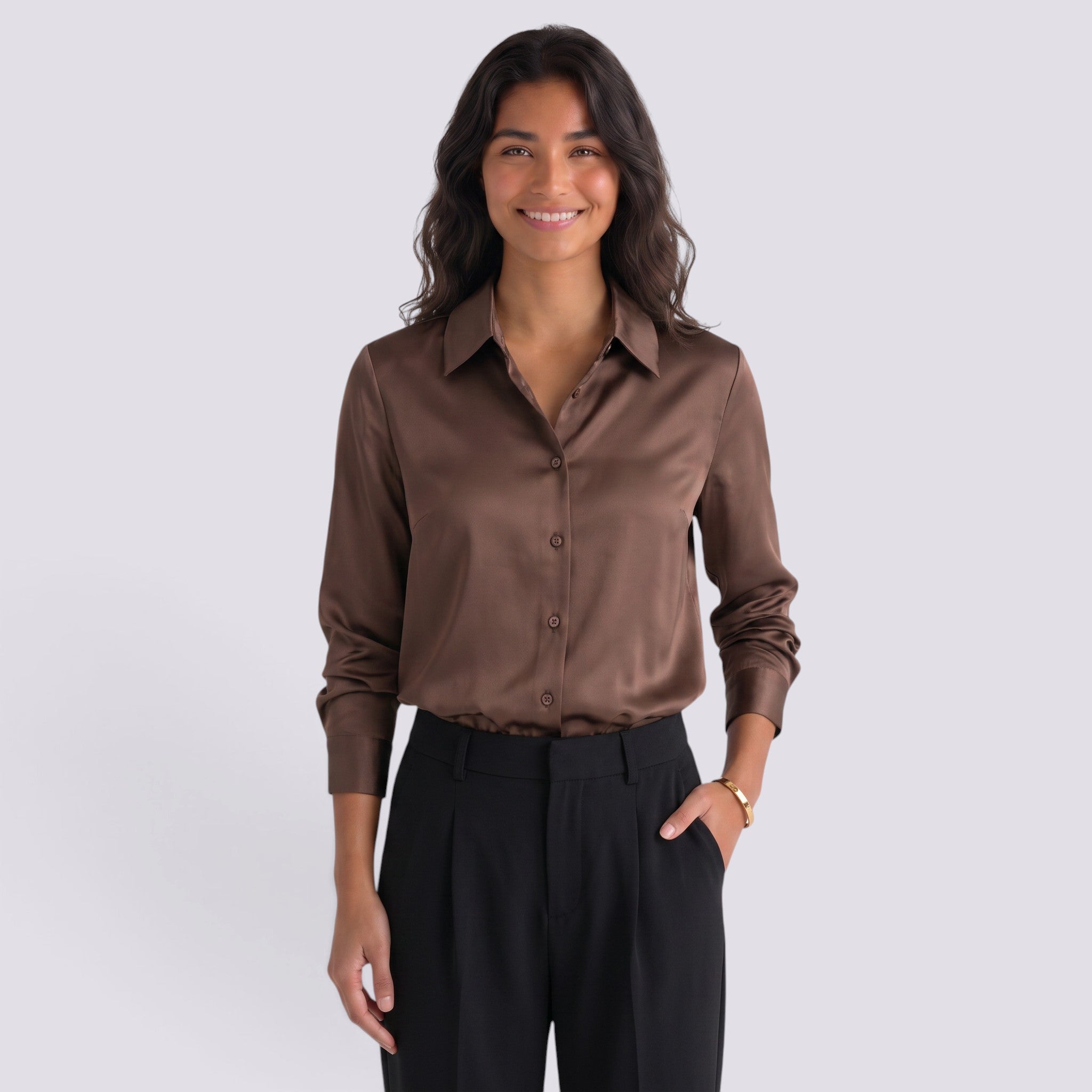 Camisa Satinada Mujer Manga Larga