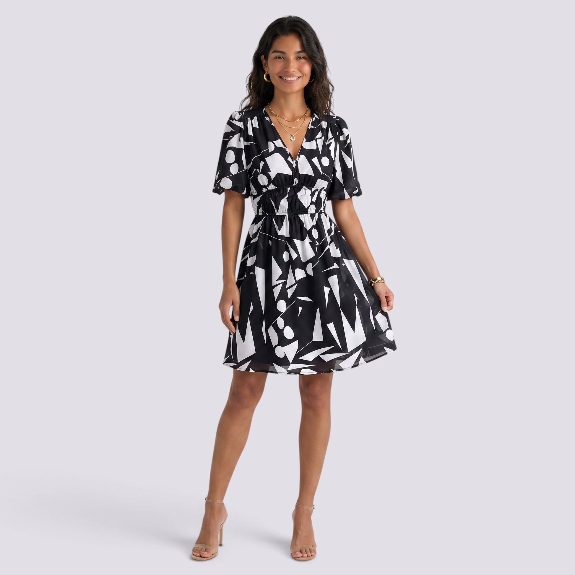 Vestido Corto Mujer Escote V Entallado