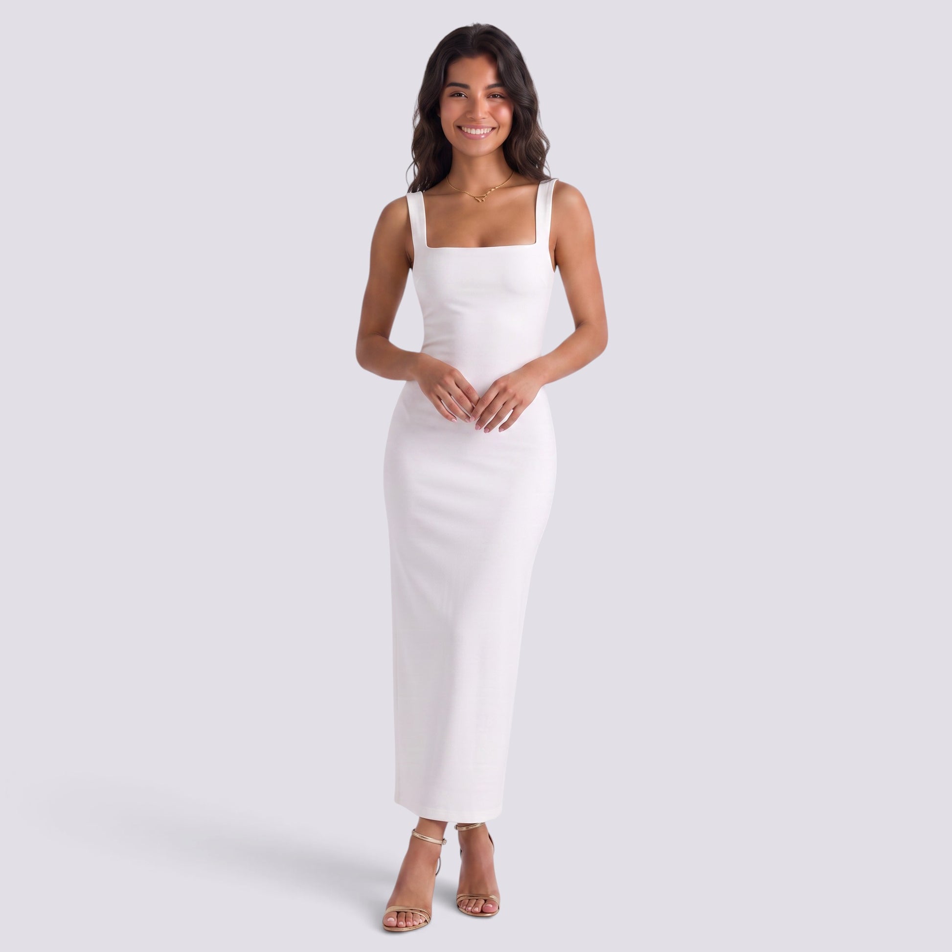 Vestido Mujer con Tirantes y Escote Cuadrado
