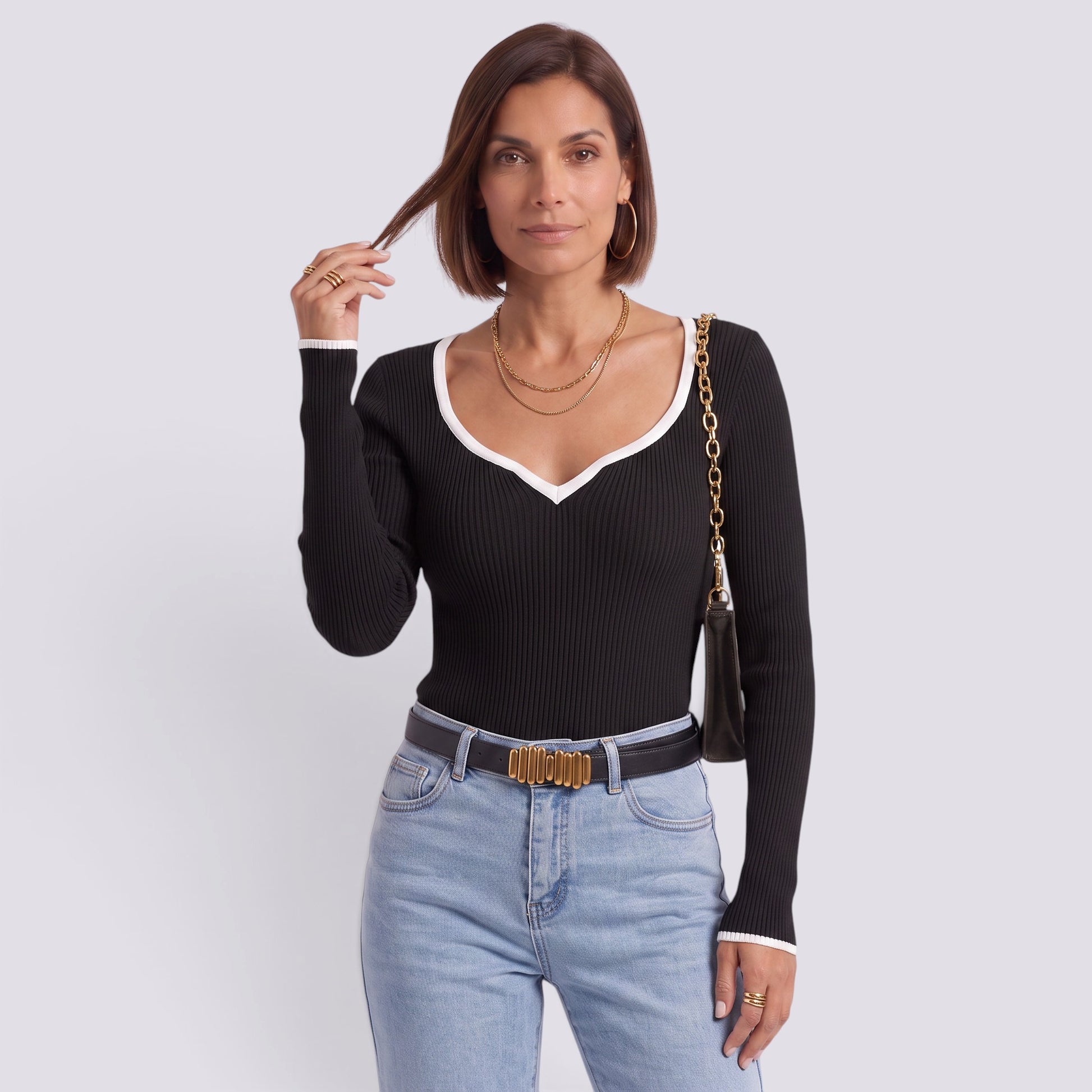 Jersey Mujer Rayas Oversize Cuello Pico