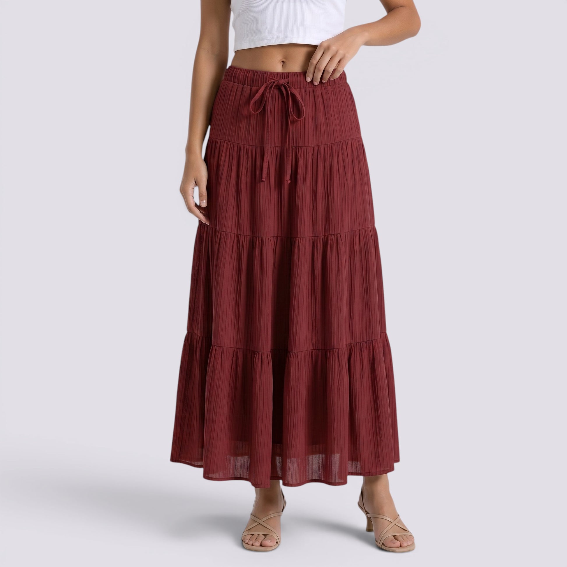 Falda Midi Mujer Cintura Alta Elegante Verano