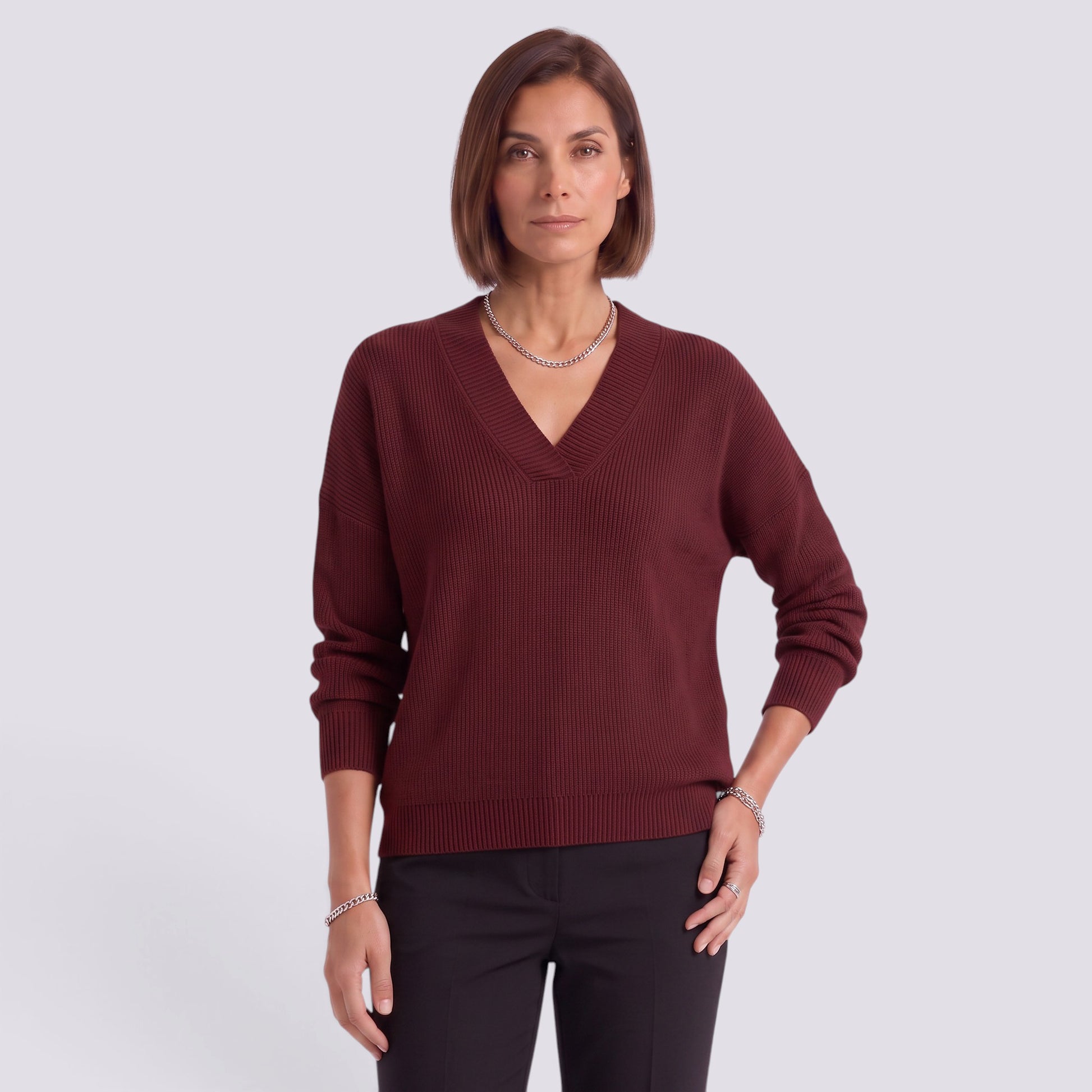 Jersey Mujer Cuello Pico Punto Holgado