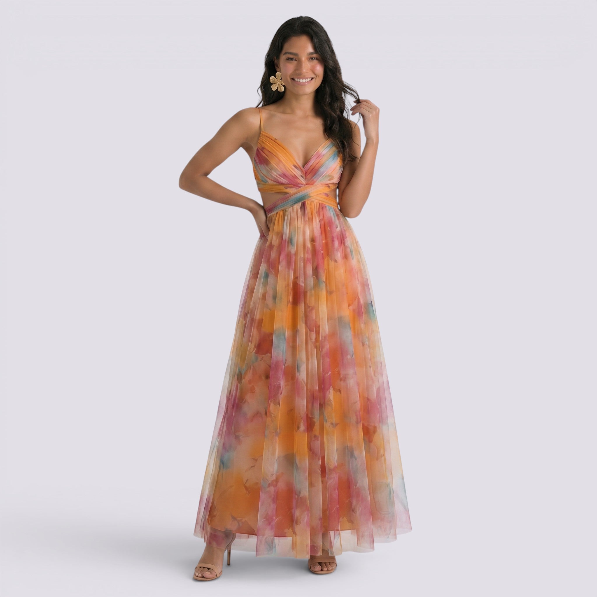 Vestido Largo Mujer Estampado Halter Elegante Fiesta
