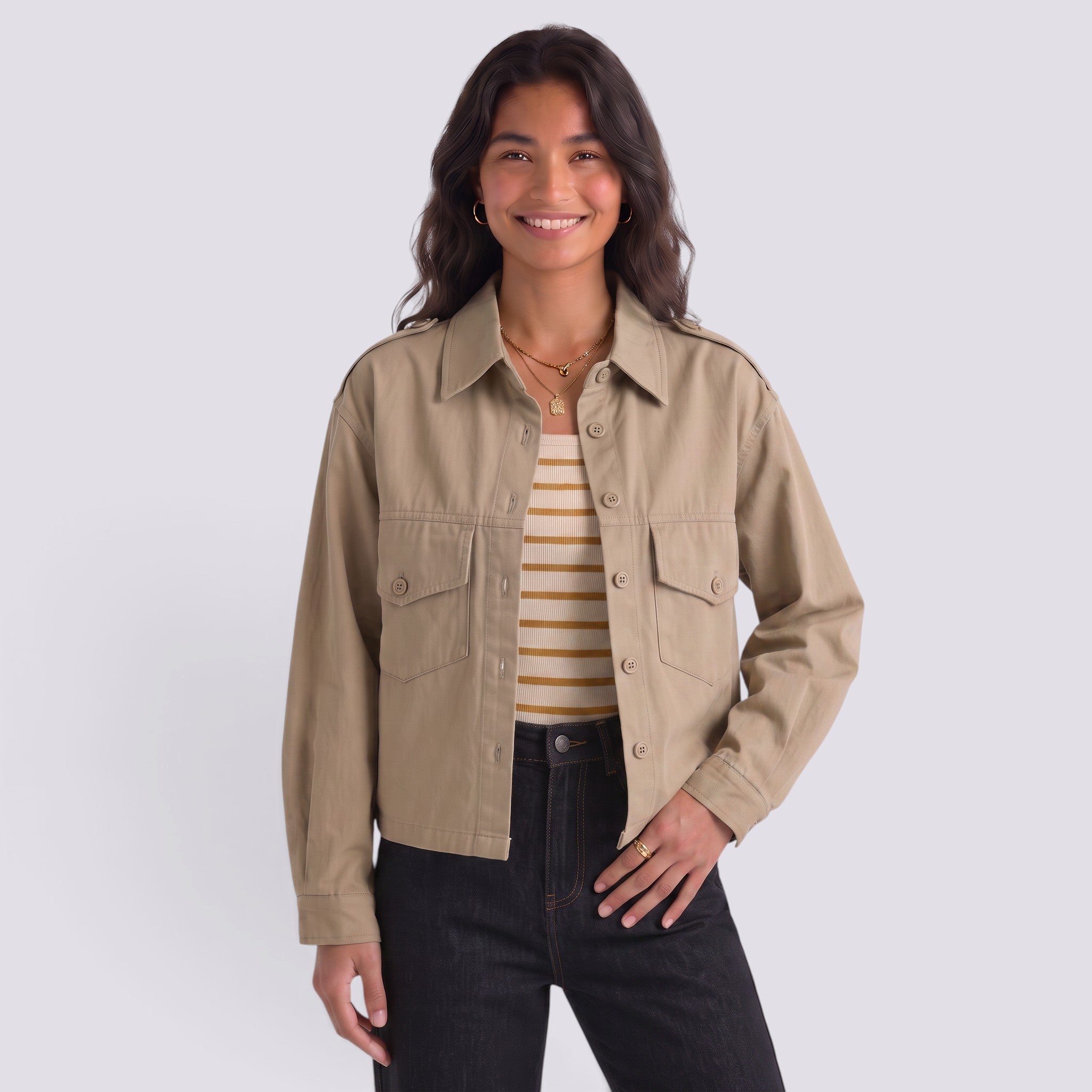 Chaqueta Mujer Corta Estilo Camisero Vintage
