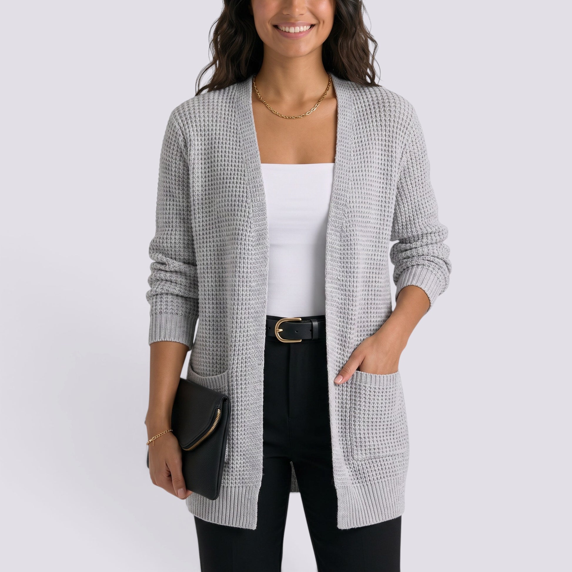 Chaqueta de Punto Mujer Larga con Bolsillos