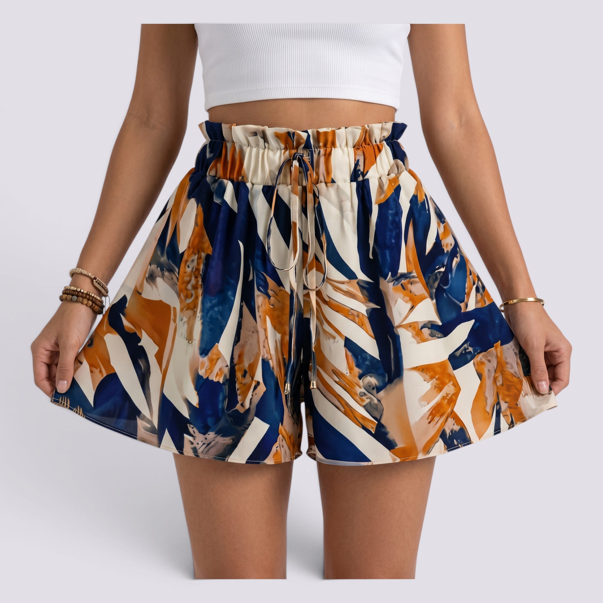 Pantalón Corto Mujer Verano Estampado Tiro Alto