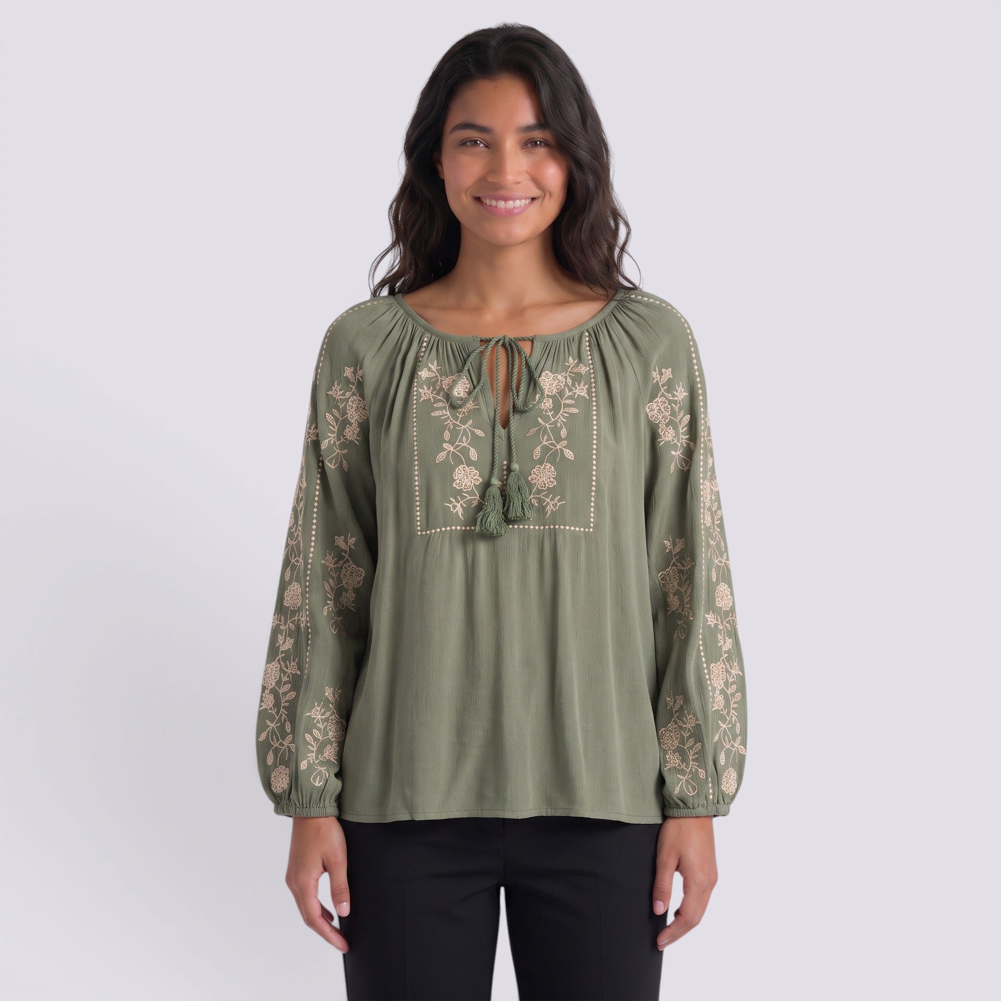 Blusa Mujer Manga Larga Bordada