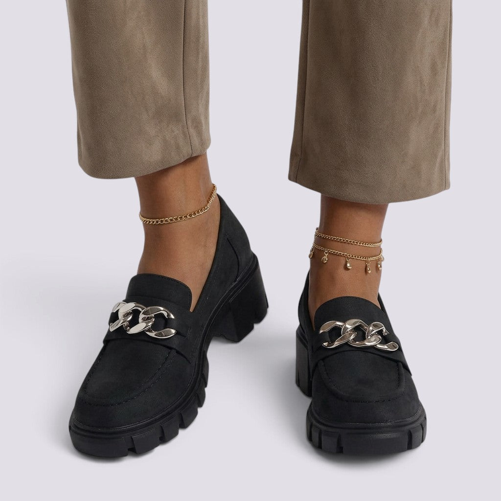Mocasines Mujer con Tacón y Cadena