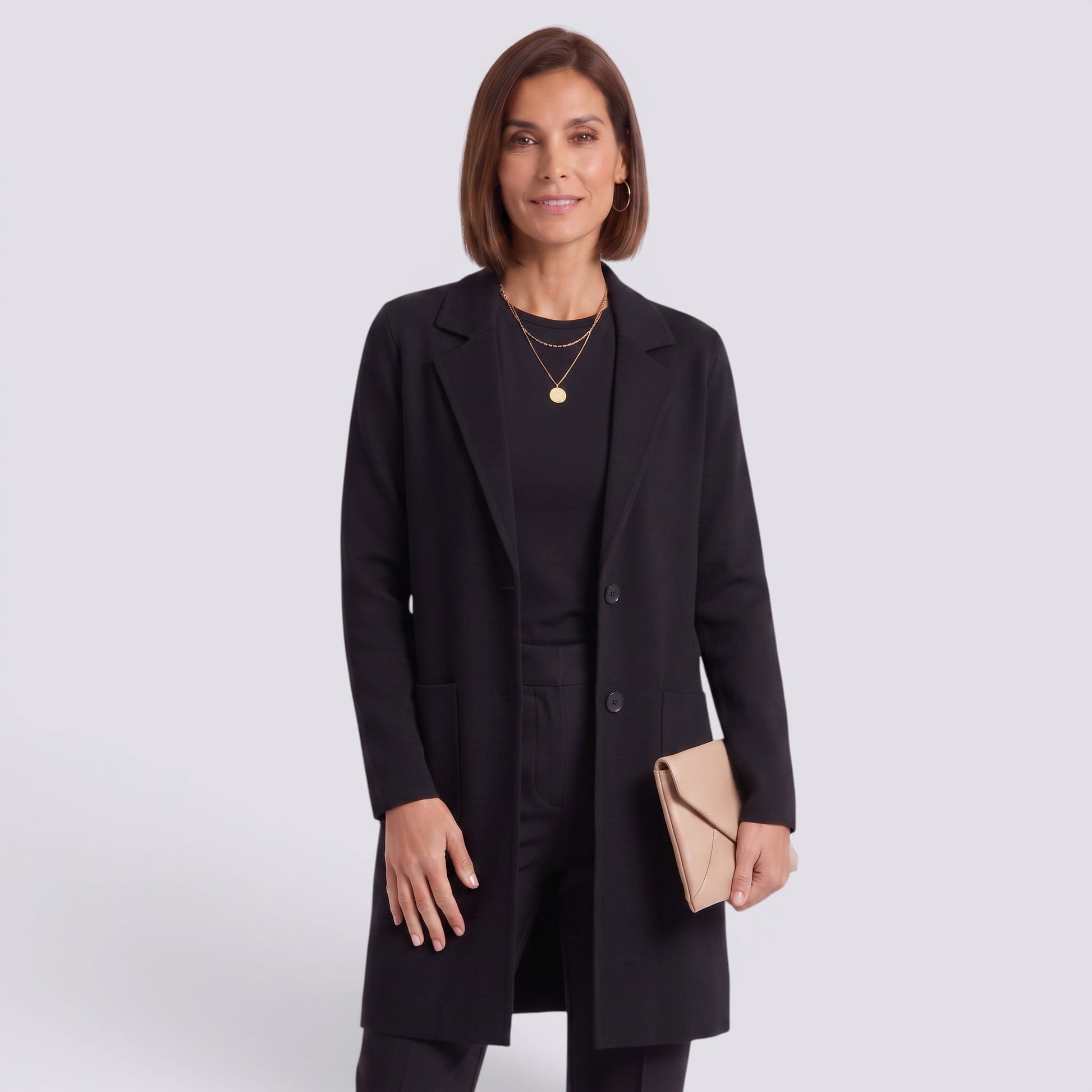 Cárdigan Mujer Largo Elegante Entallado con Solapa
