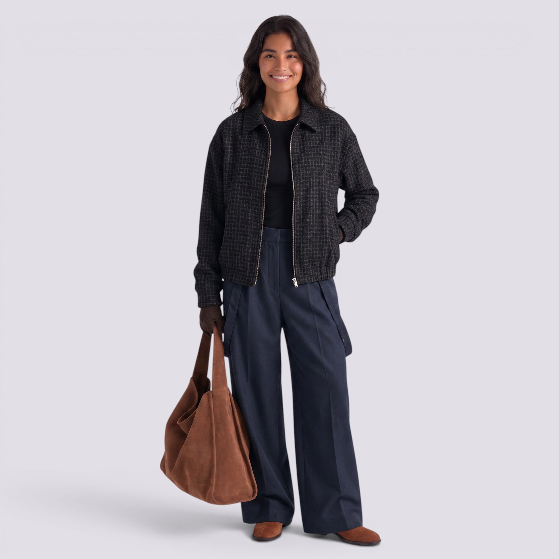 Chaqueta Mujer Reversible Estilo Retro de Cuadros