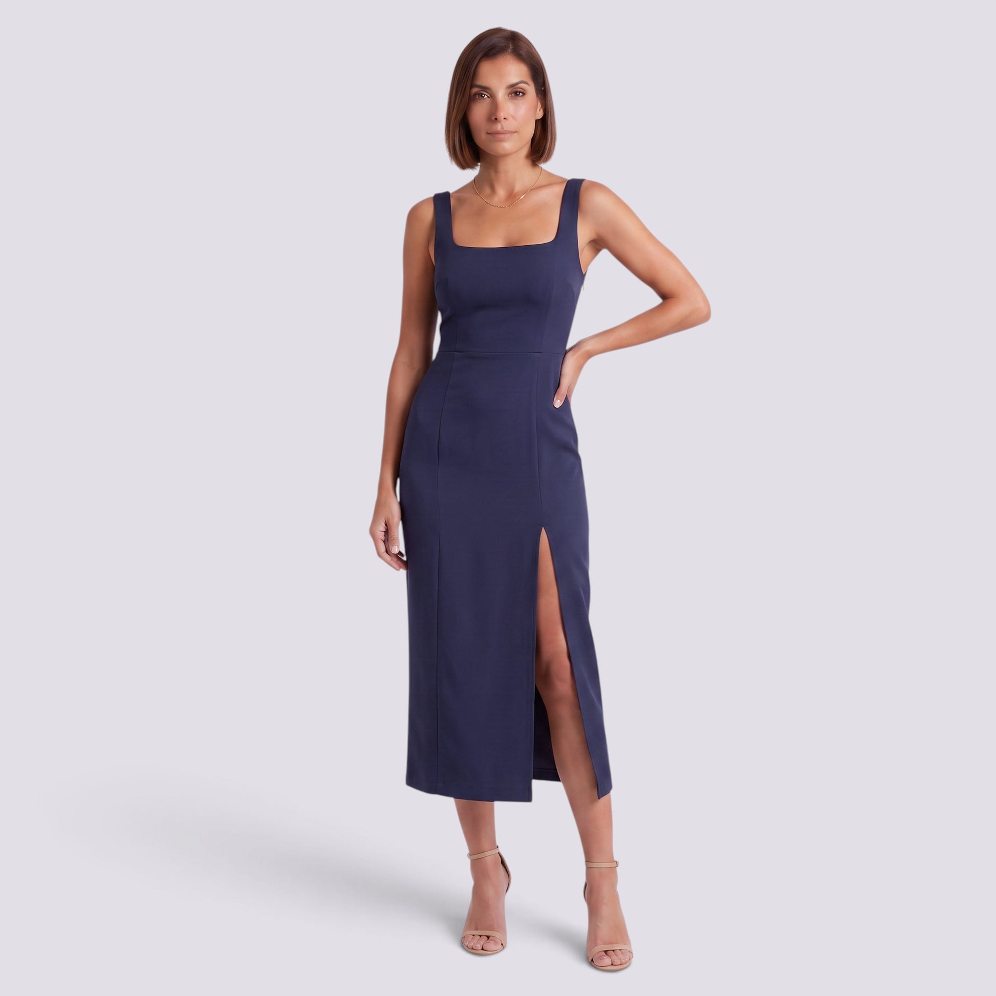 Vestido Mujer Elegante Sin Mangas Cintura Alta Abertura