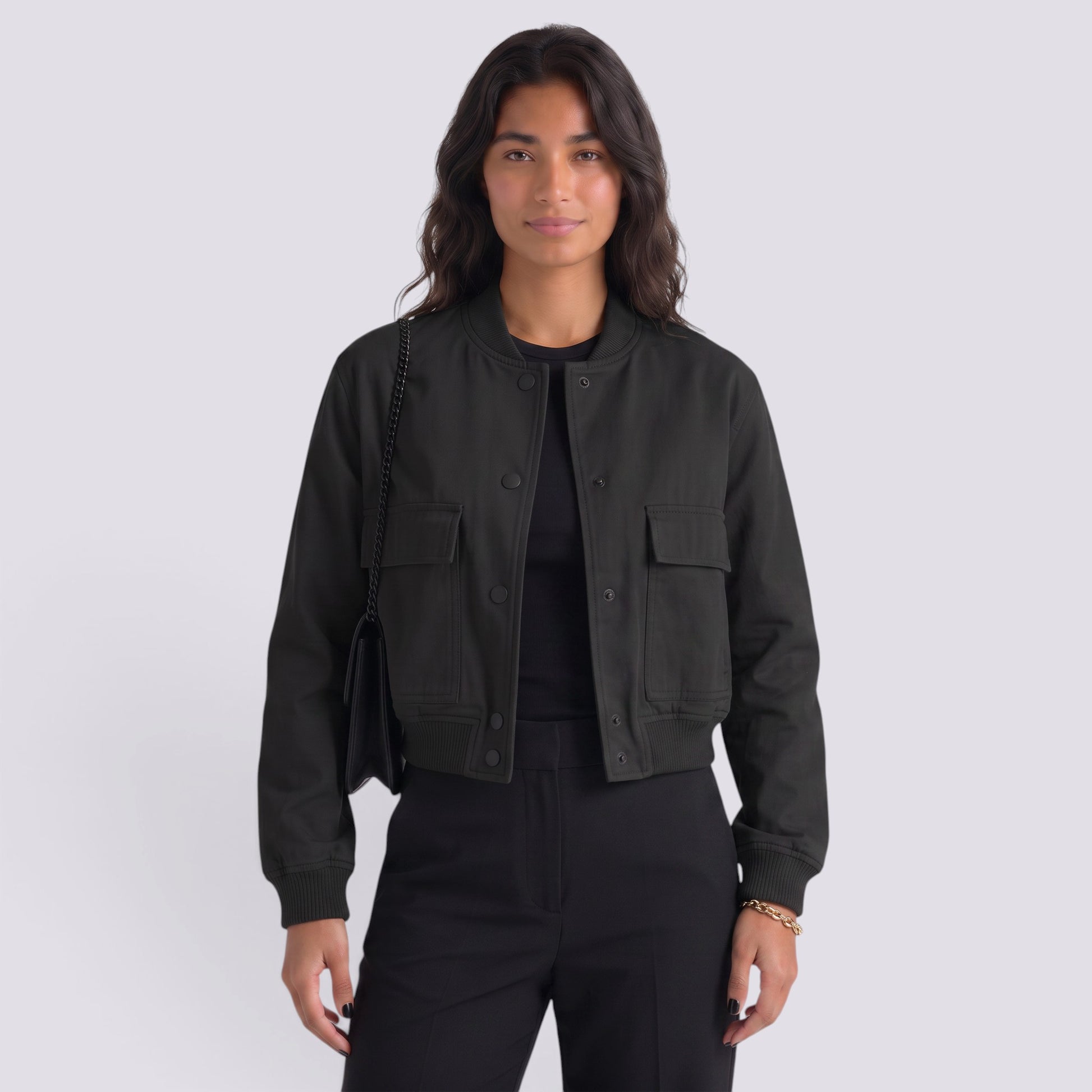 Chaqueta Mujer Cuello Alto Bolsillos Grandes