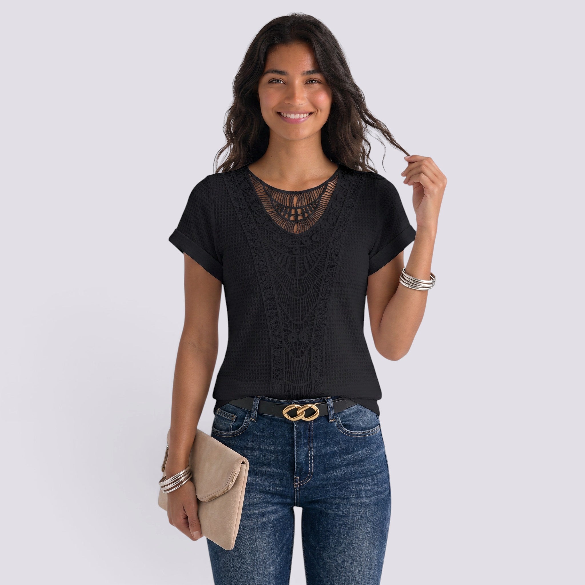Camiseta Mujer Manga Corta con Encaje