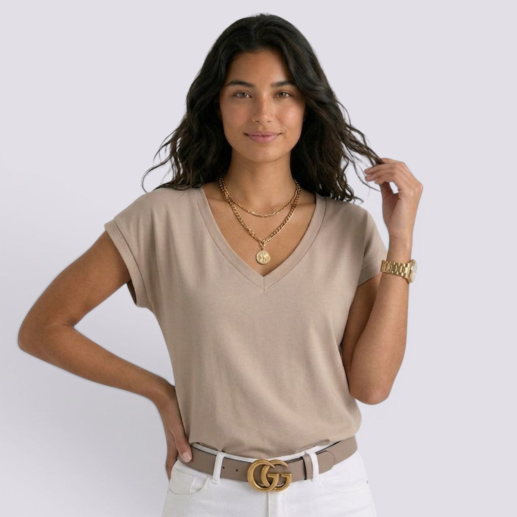 Camiseta Mujer Cuello V Blanca