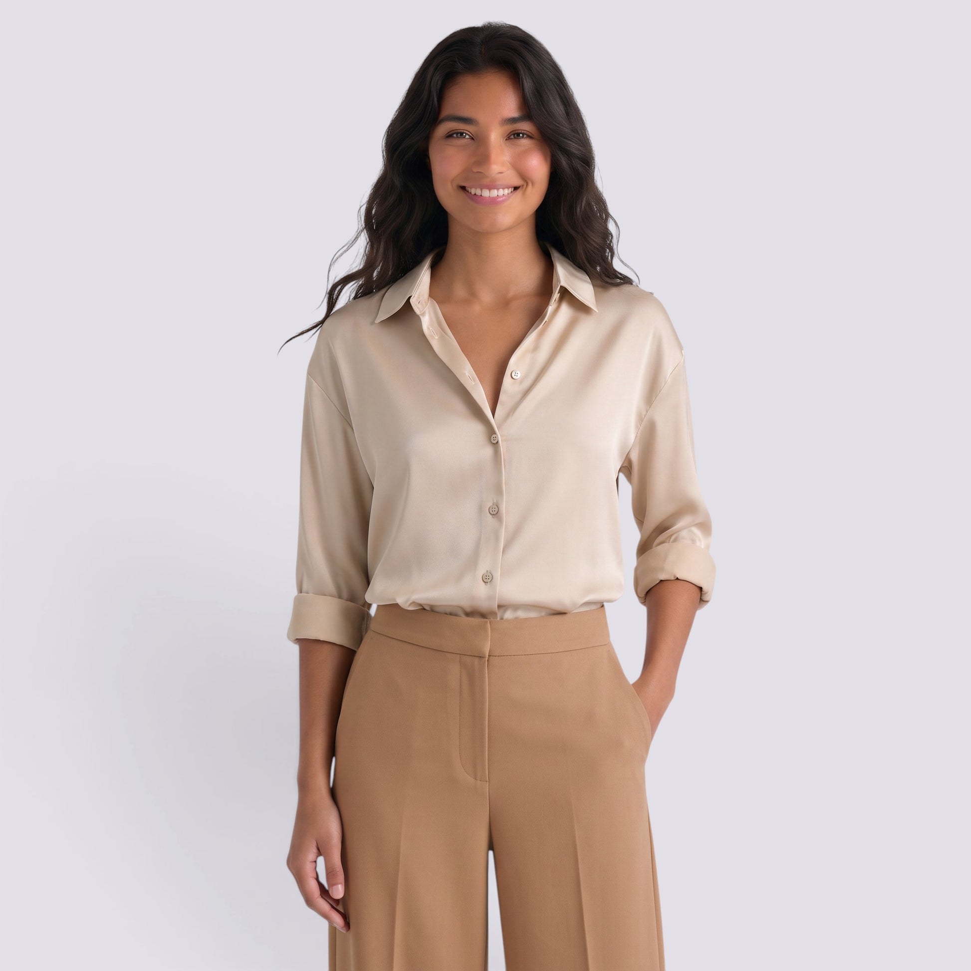 Camisa Satinada Mujer Manga Larga