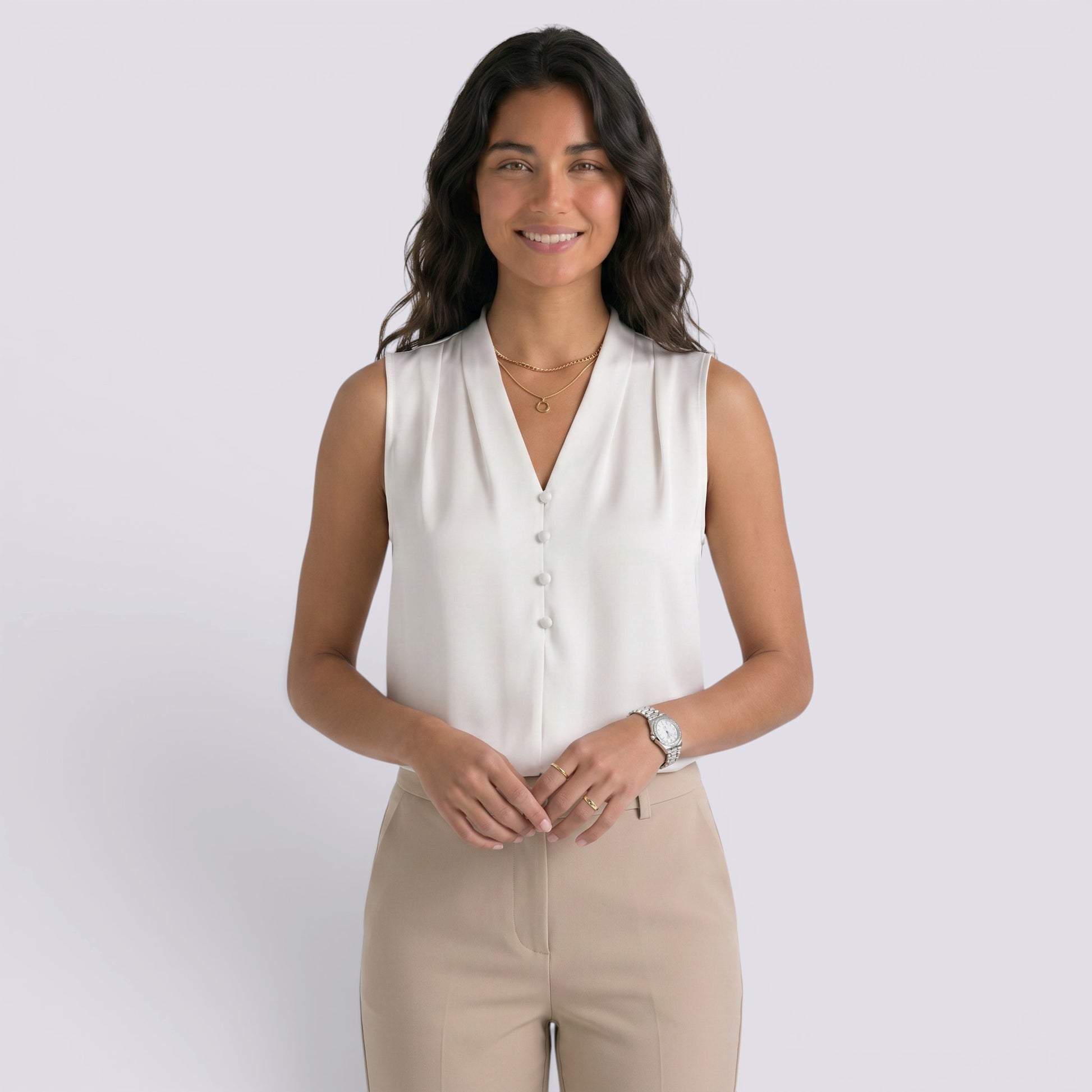 Top Satinado Mujer Cuello Sin Mangas