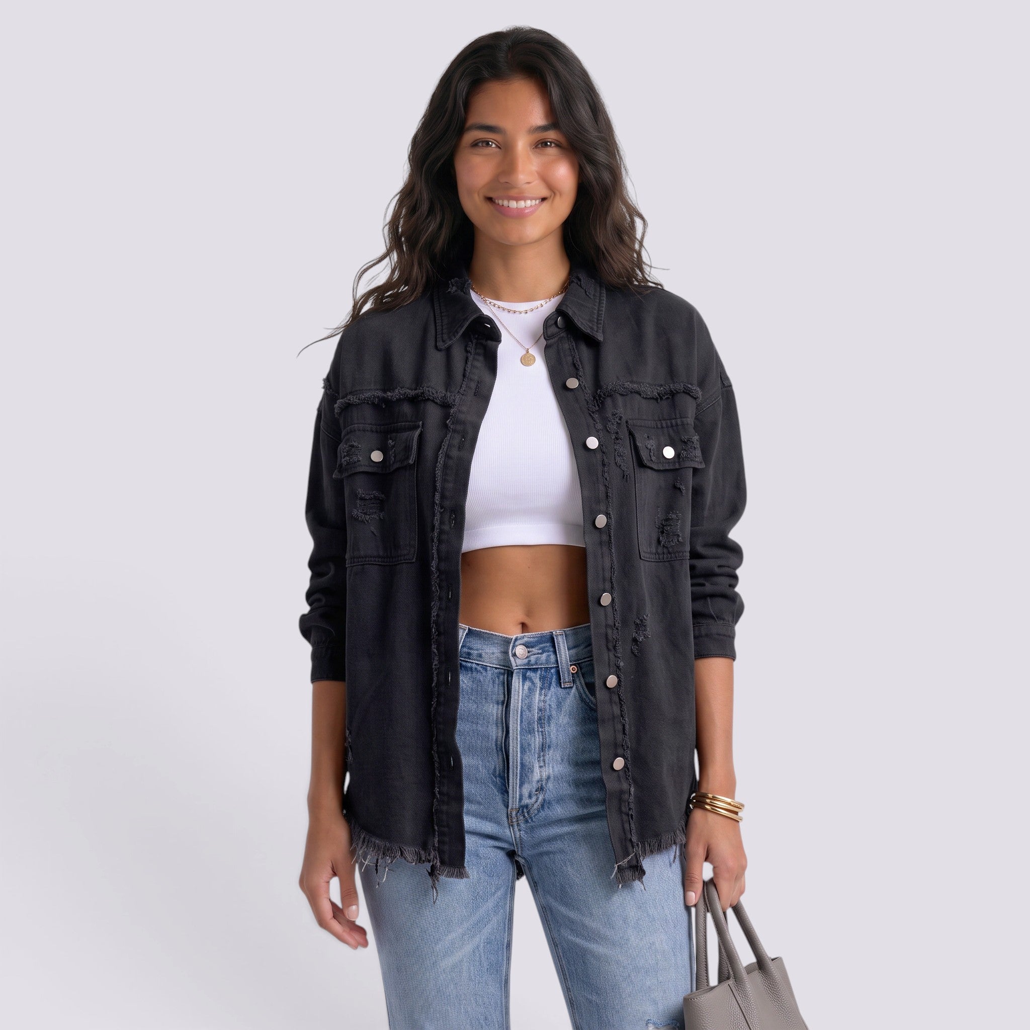 Chaqueta Vaquera Mujer Efecto Rota Deshilachada