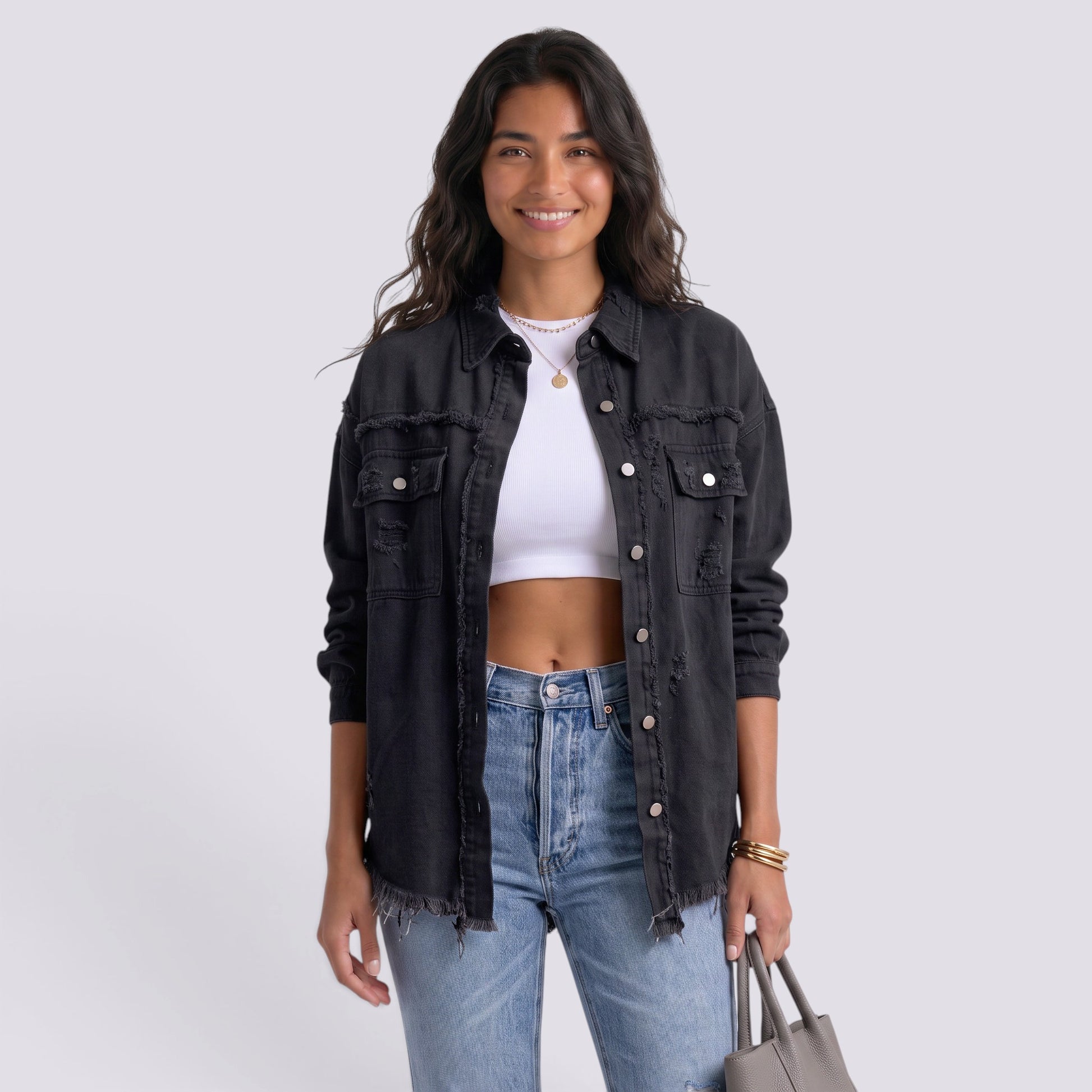 Chaqueta Vaquera Mujer Efecto Rota Deshilachada