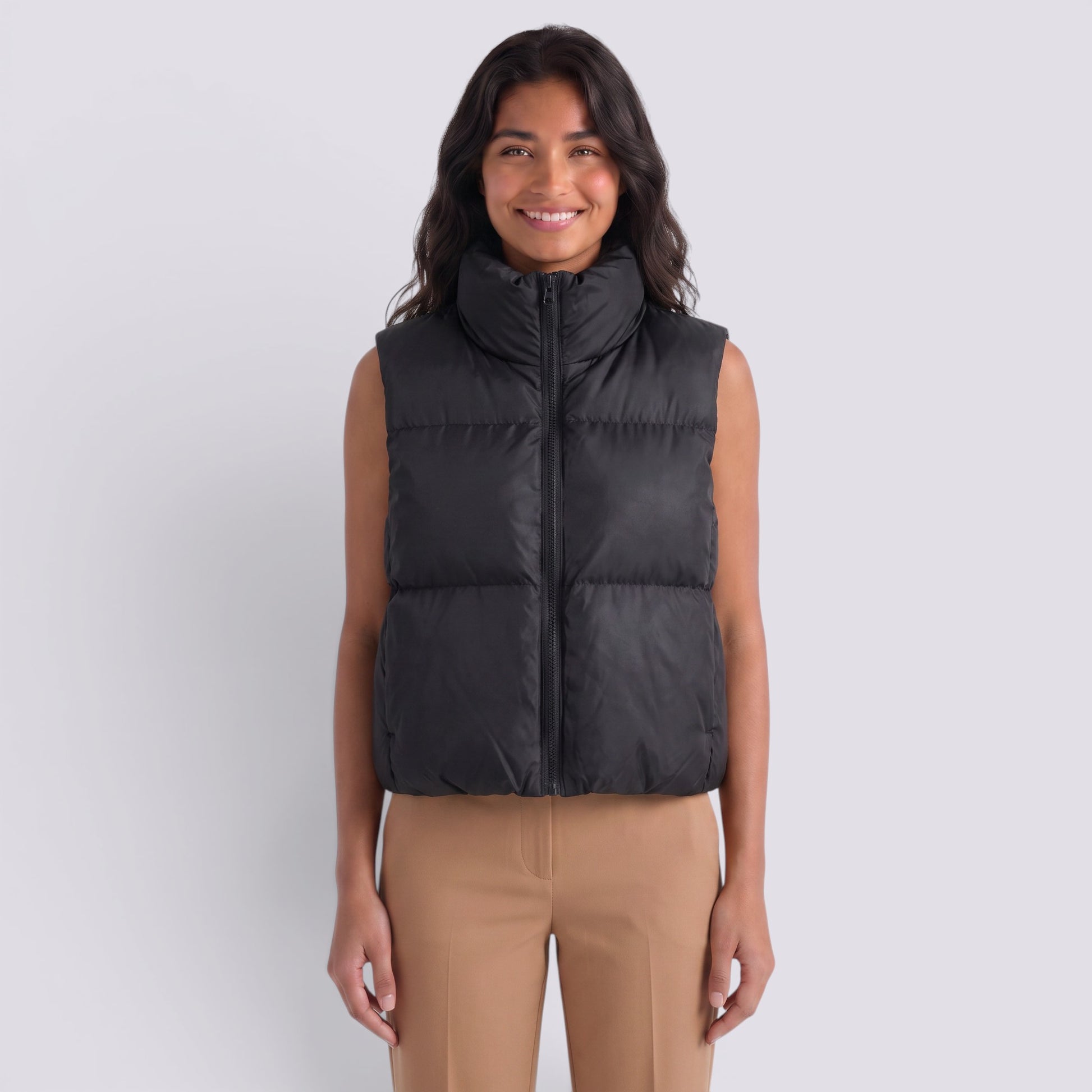 Chaleco Acolchado Corto Mujer Cuello Alto