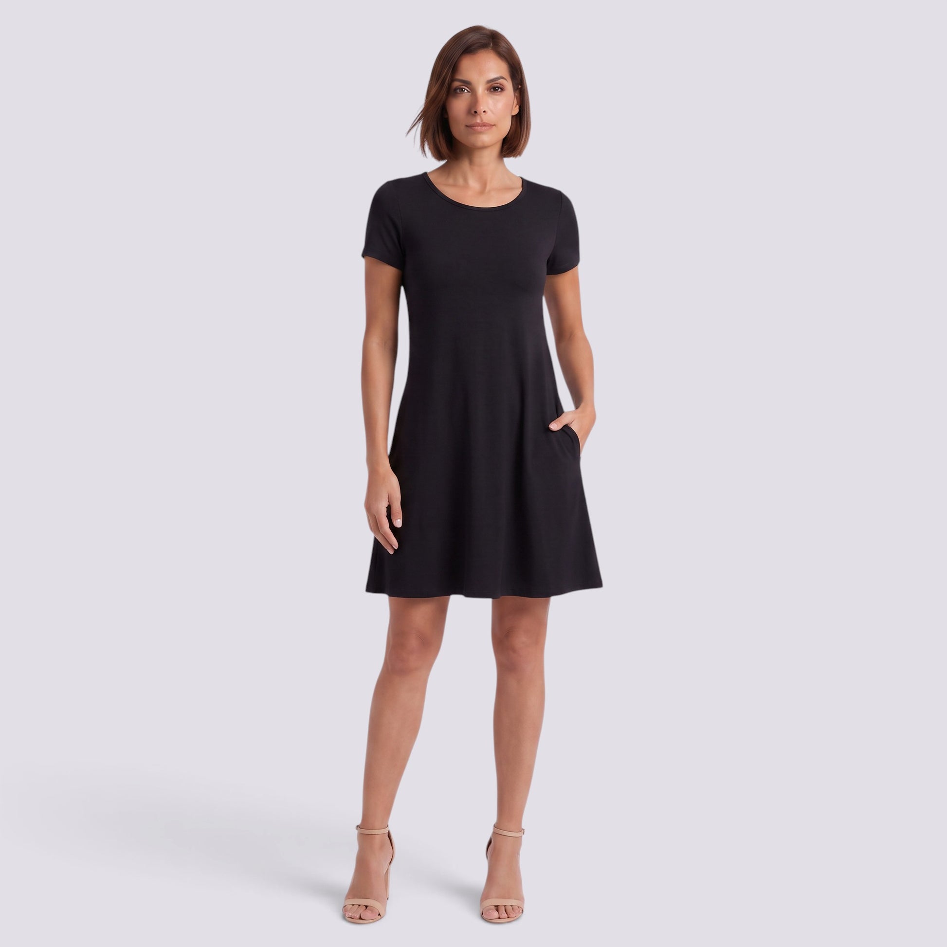 Vestido Corto Mujer Cuello Redondo Línea A