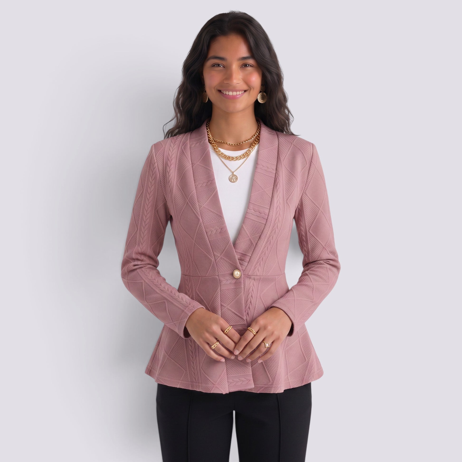 Blazer Mujer Entallado Jacquard Textura