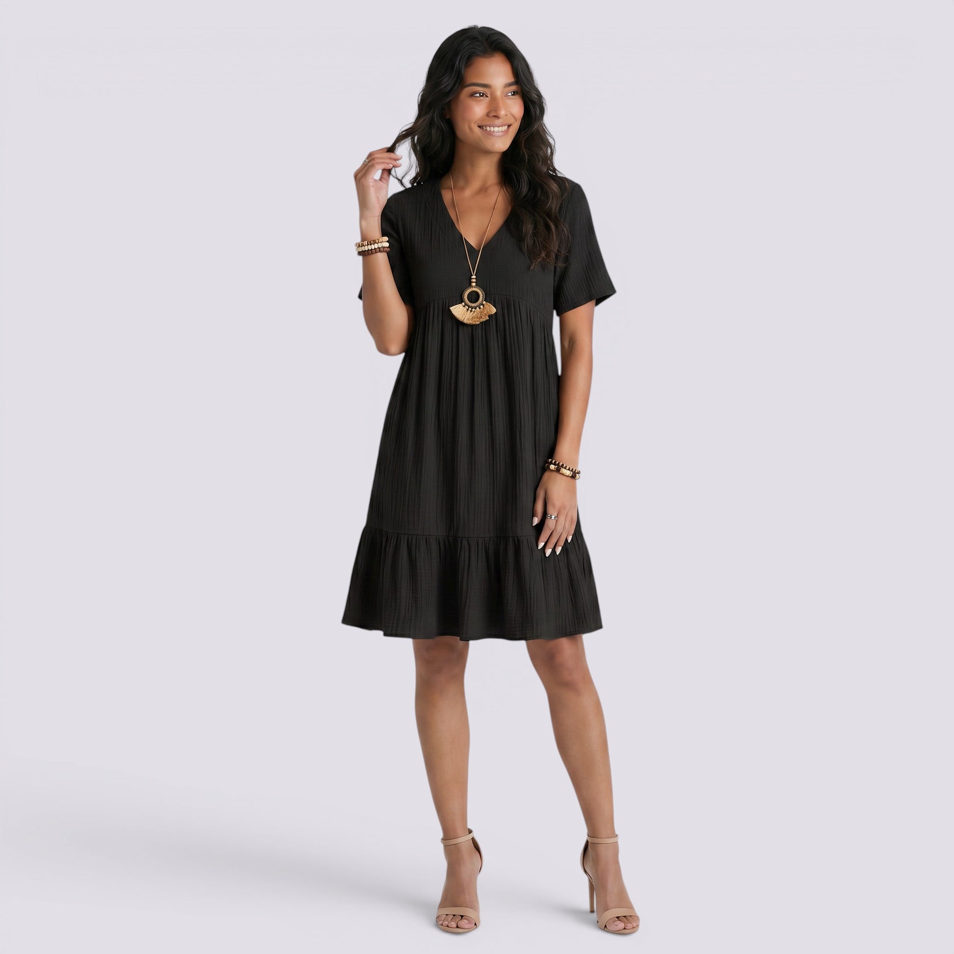 Vestido Corto Mujer Verano Cuello Pico Boho