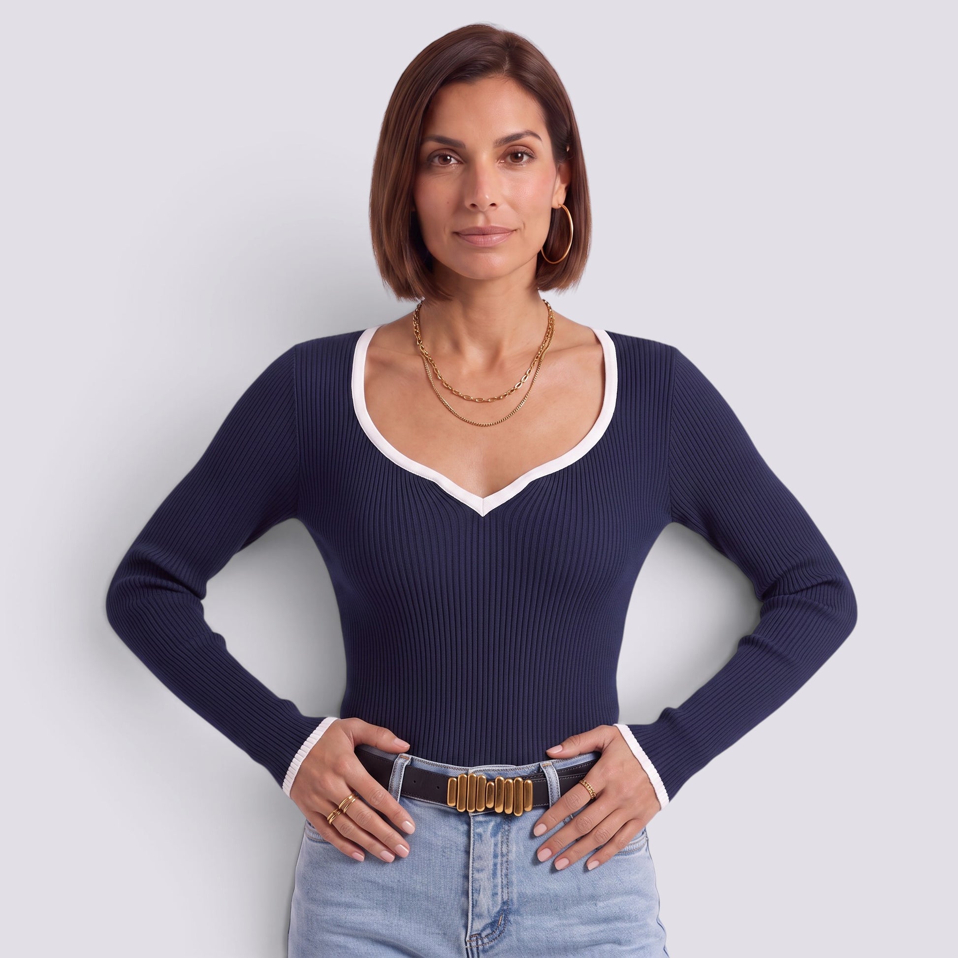 Jersey Mujer Rayas Oversize Cuello Pico
