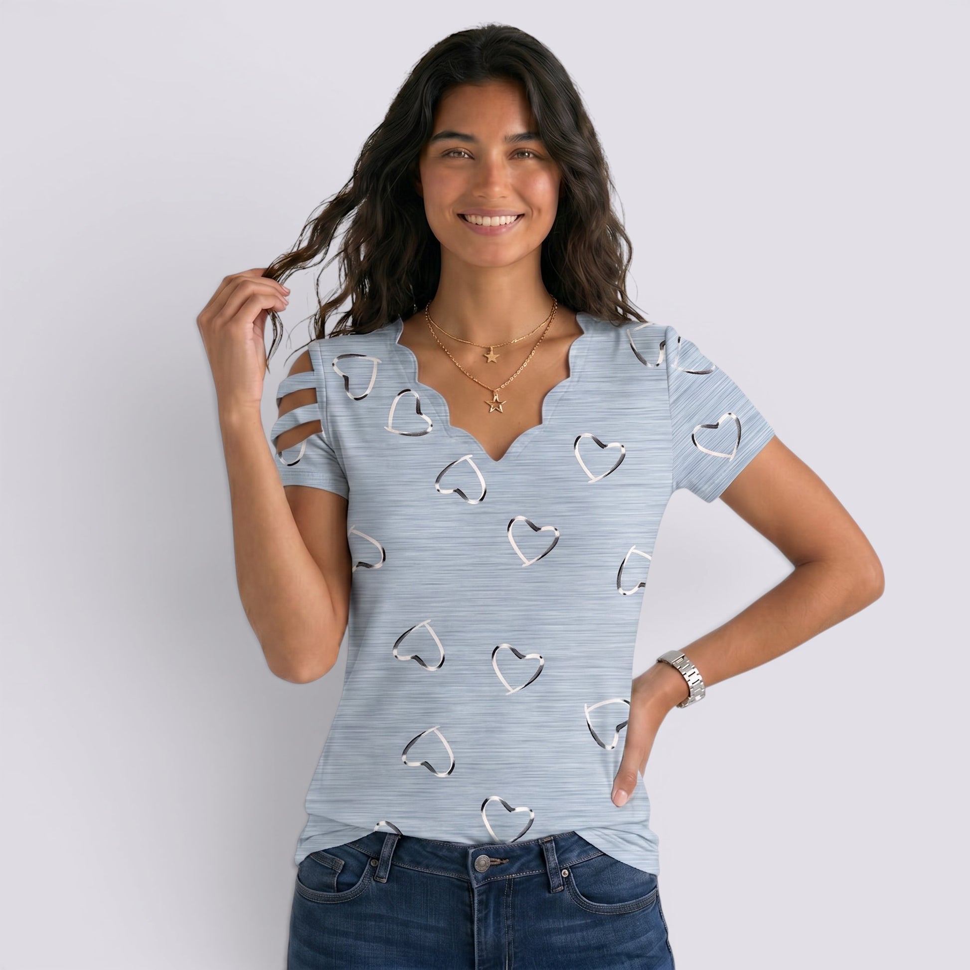 Camiseta Mujer Hombros Descubiertos Corazones