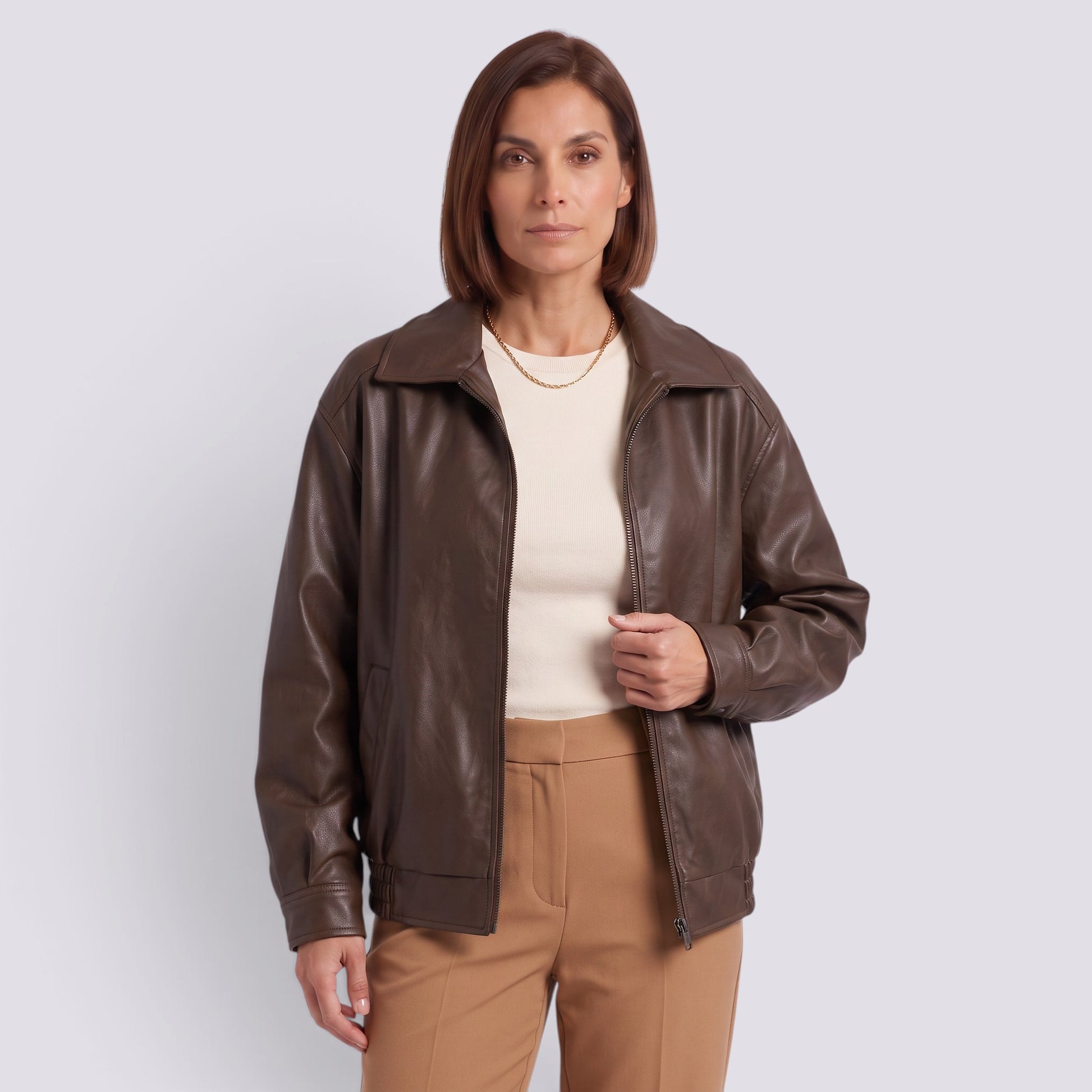 Chaqueta Mujer Motera Oversize con Cinturón Solapa