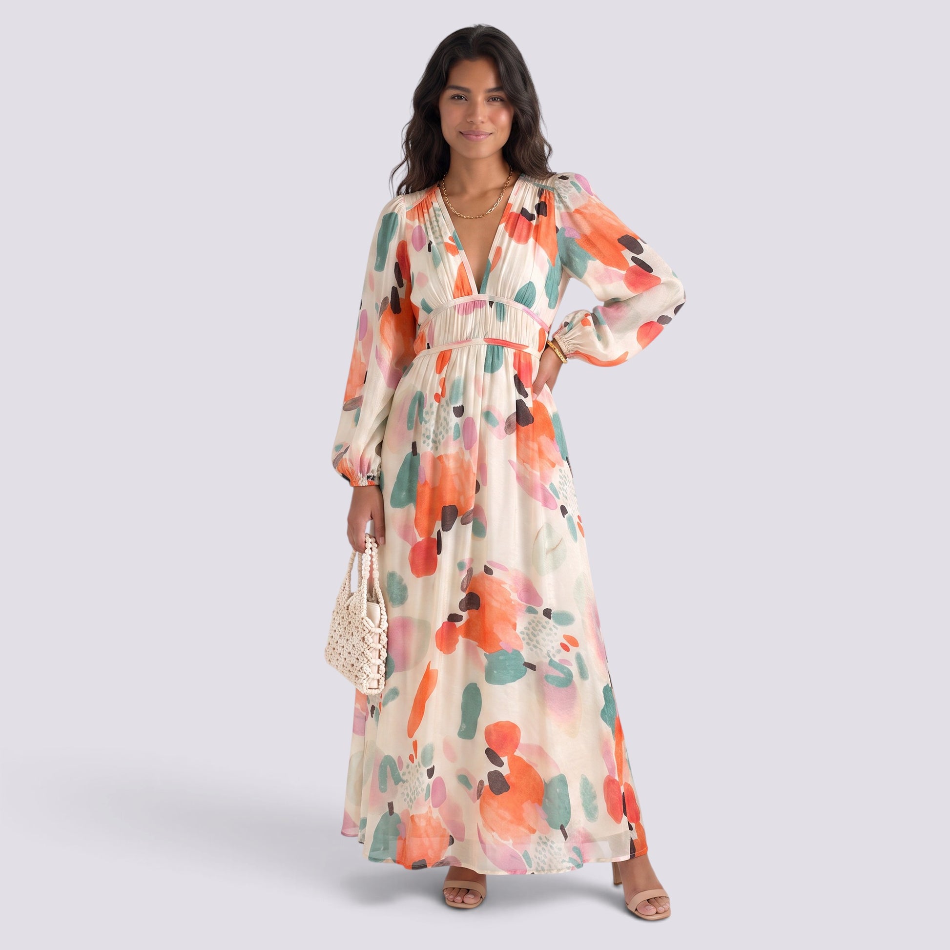 Vestido Largo Mujer Estampado Cintura Alta