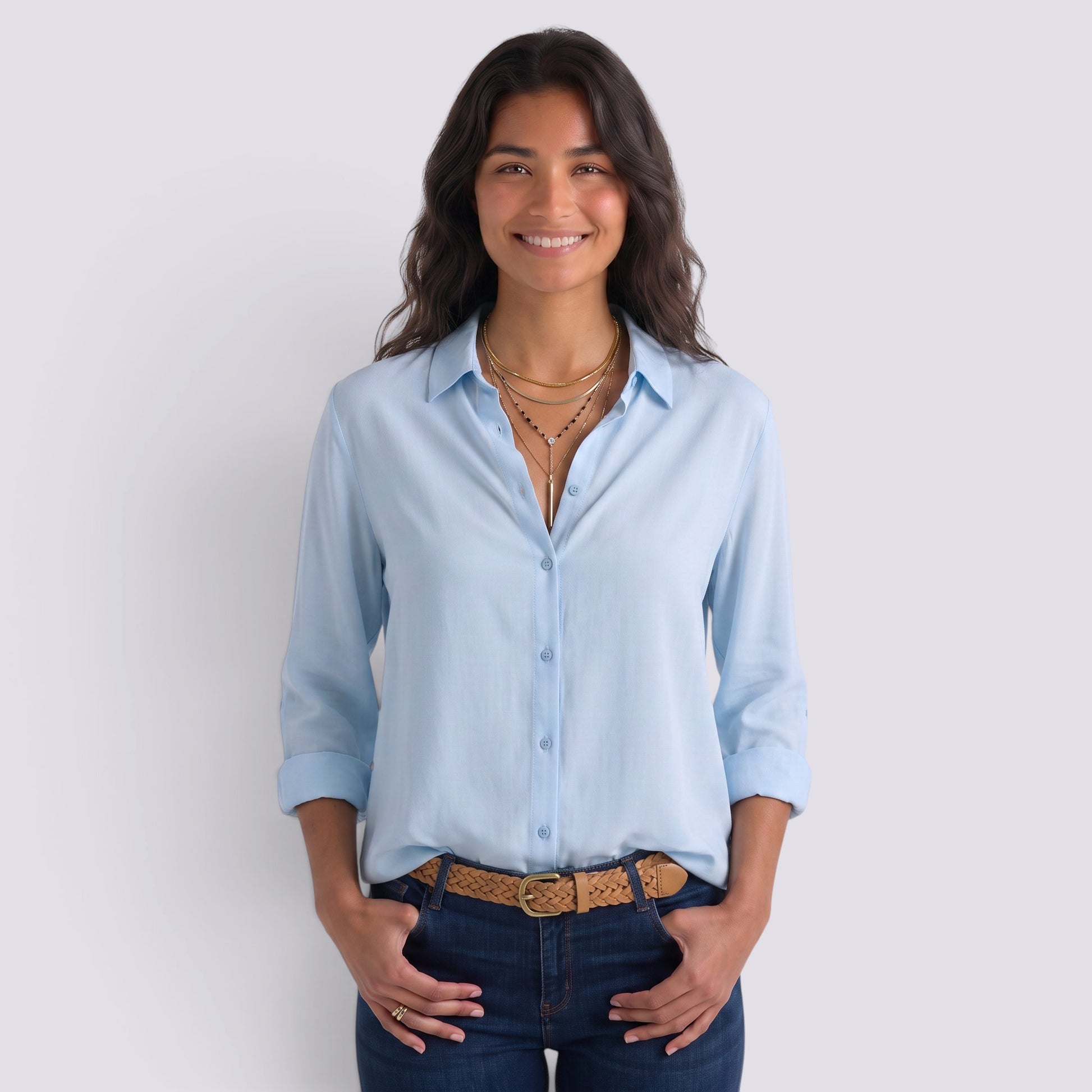 Camisa Mujer Manga Larga Escote V Botonada