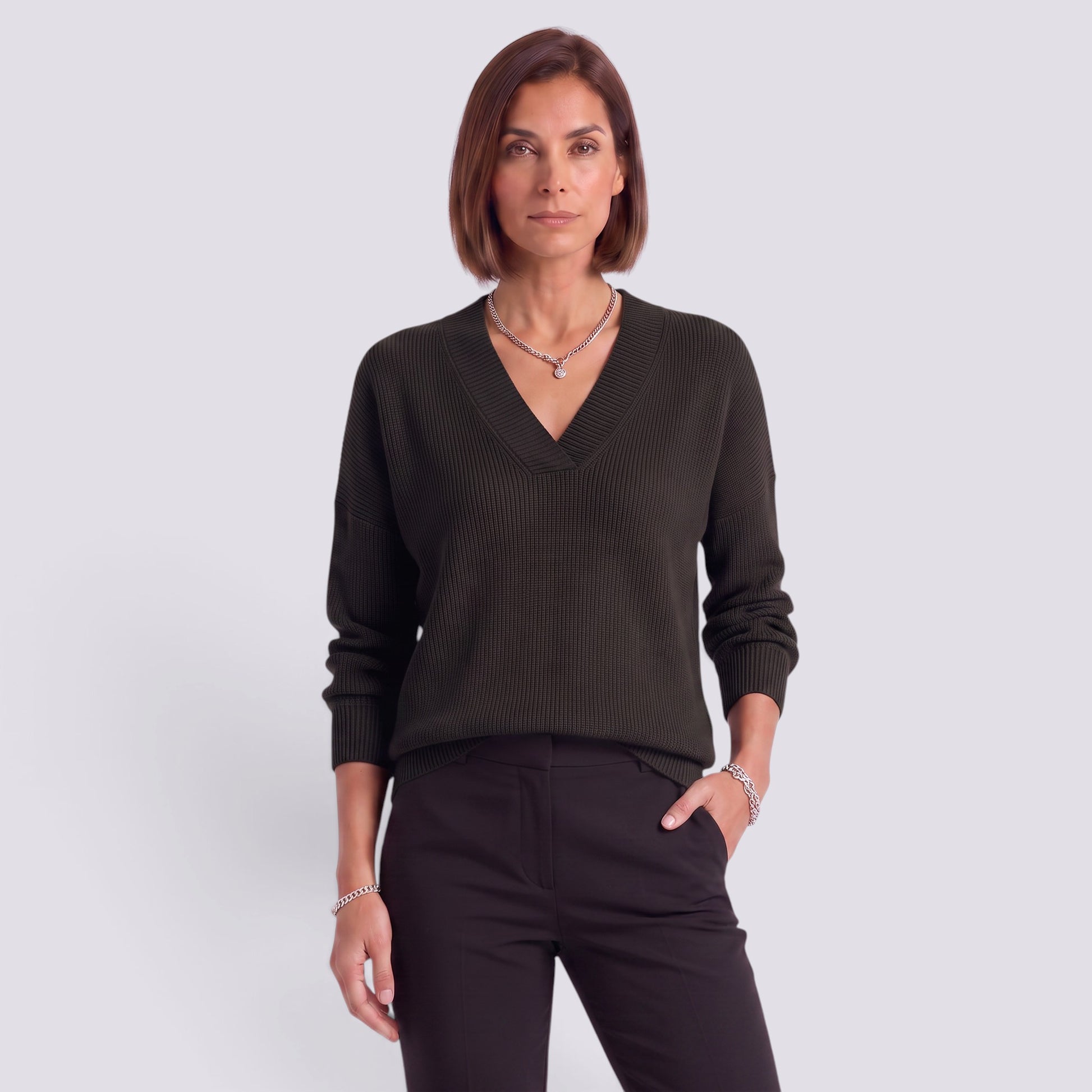 Jersey Mujer Cuello Pico Punto Holgado