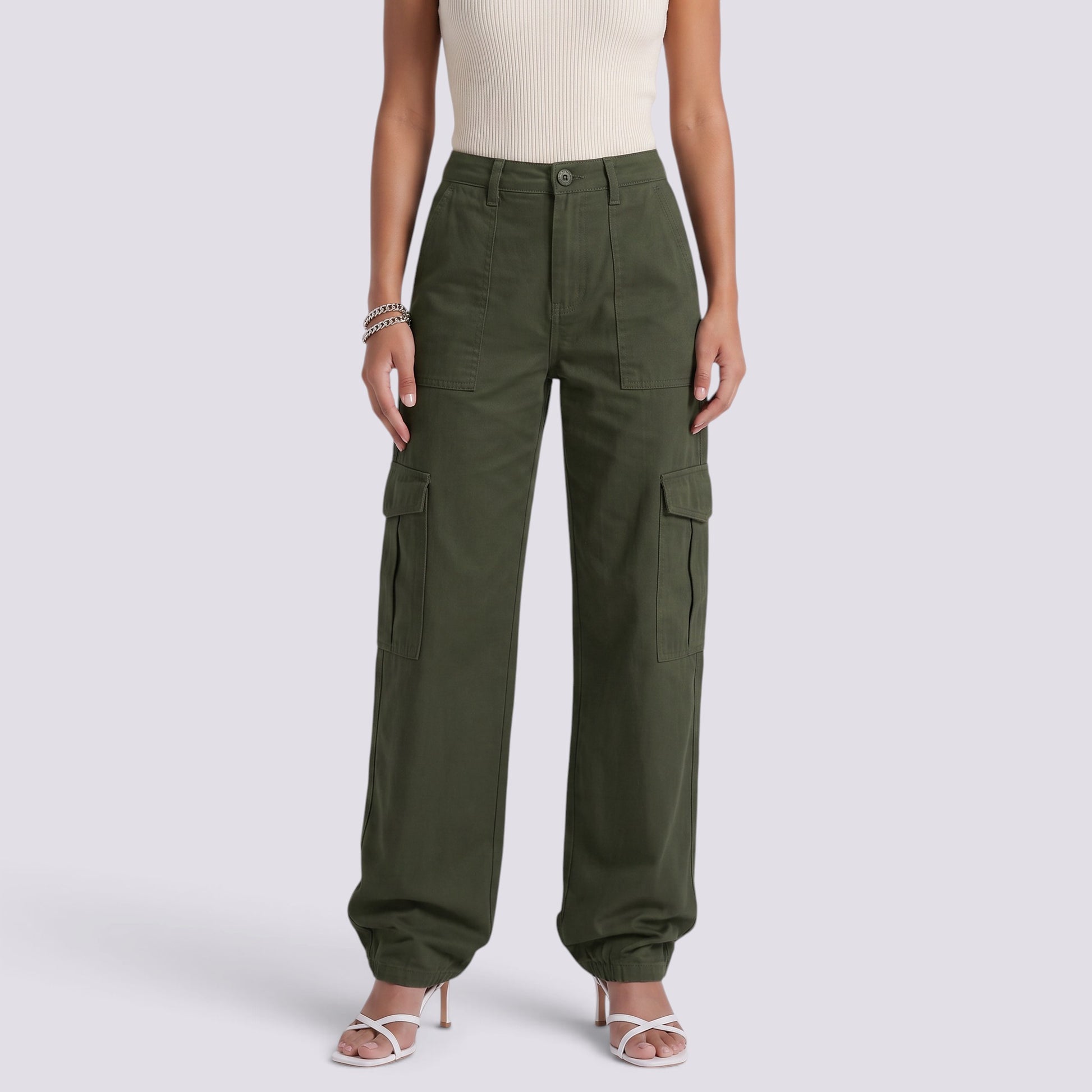 Pantalones Cargo Mujer Tiro Alto Multibolsillos