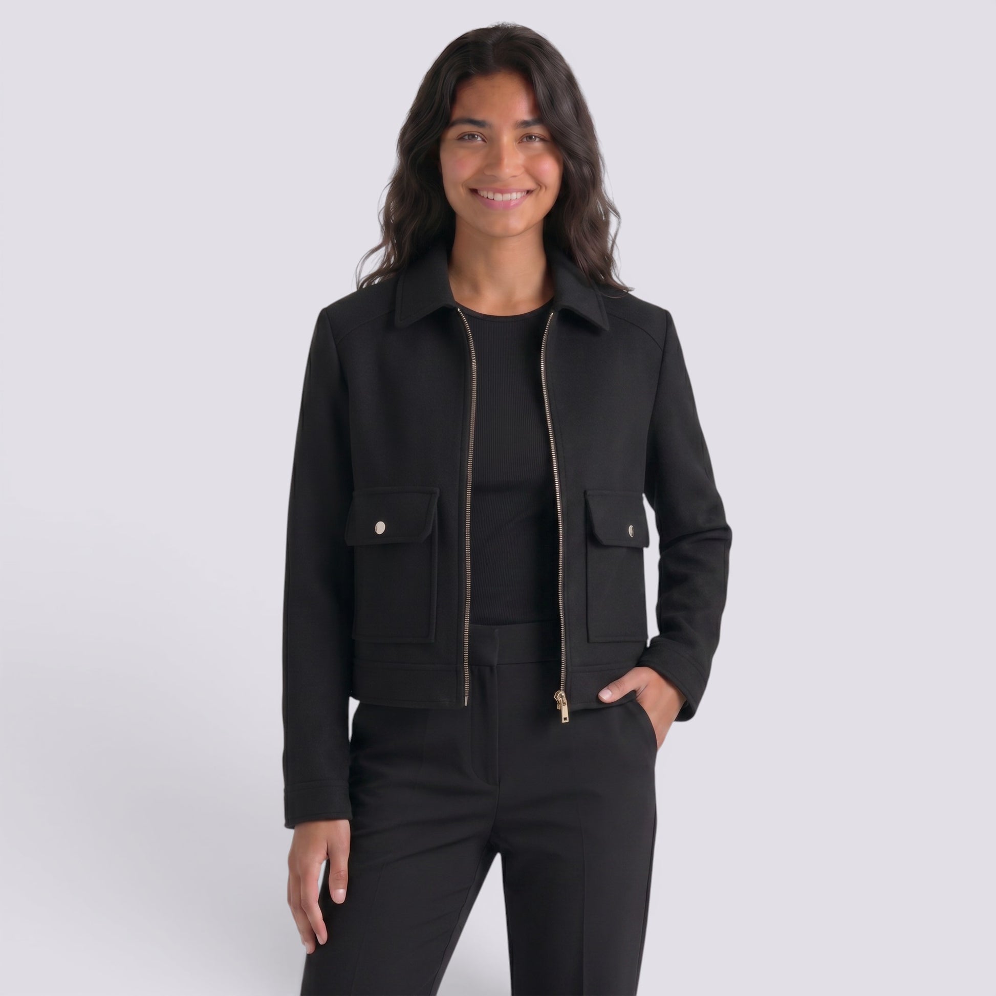 Chaqueta Mujer Corta con Cremallera Frontal