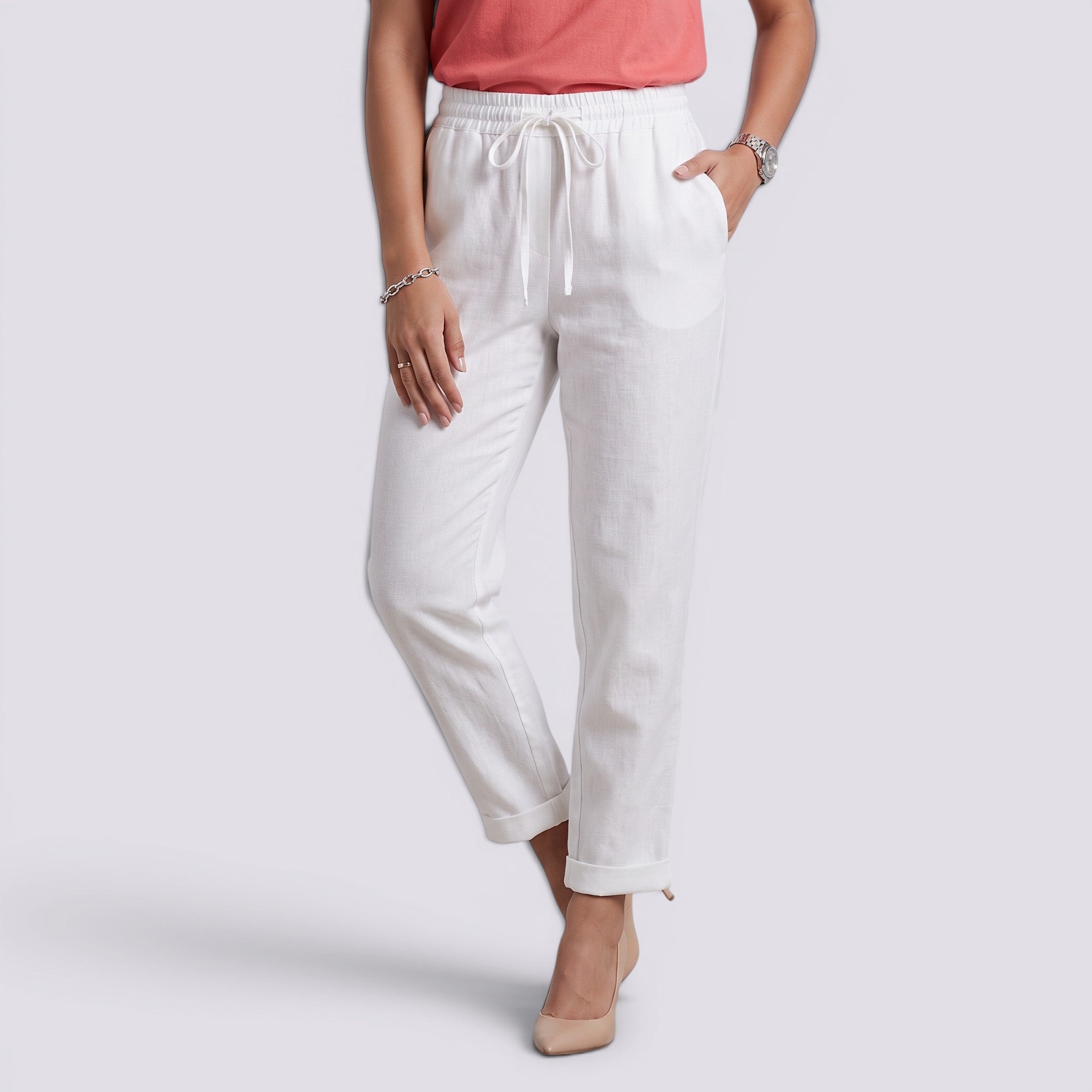 Pantalón Verano Mujer Cintura Alta Lino