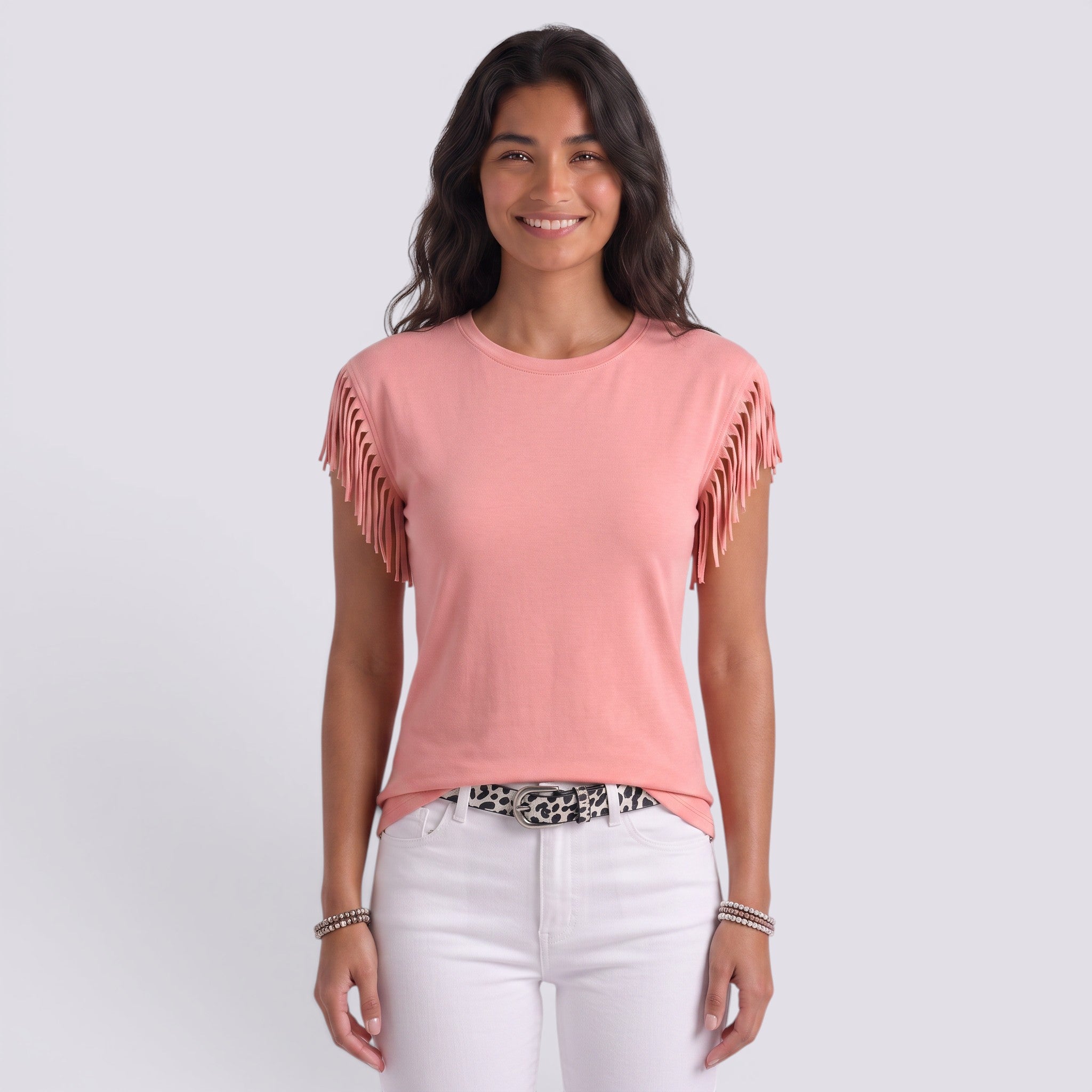 Camiseta Mujer Manga Corta Puños Borlas Camiseta con Flecos