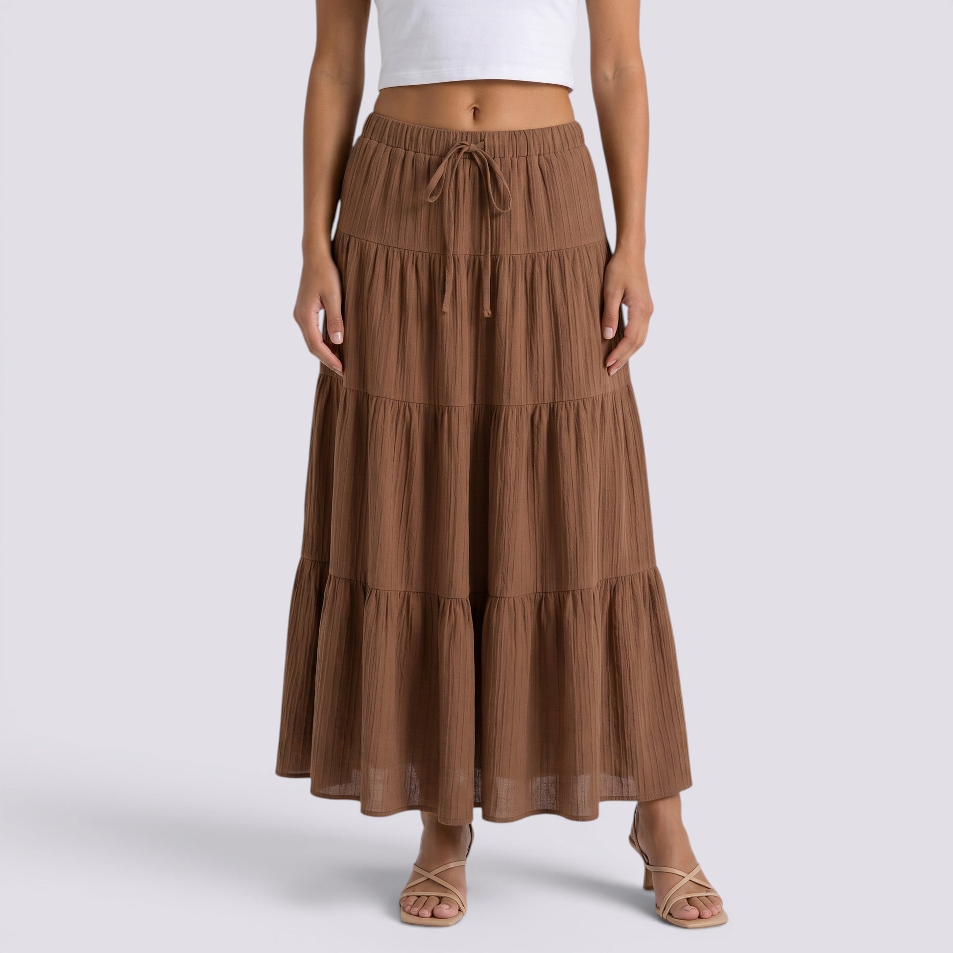Falda Midi Mujer Cintura Alta Elegante Verano