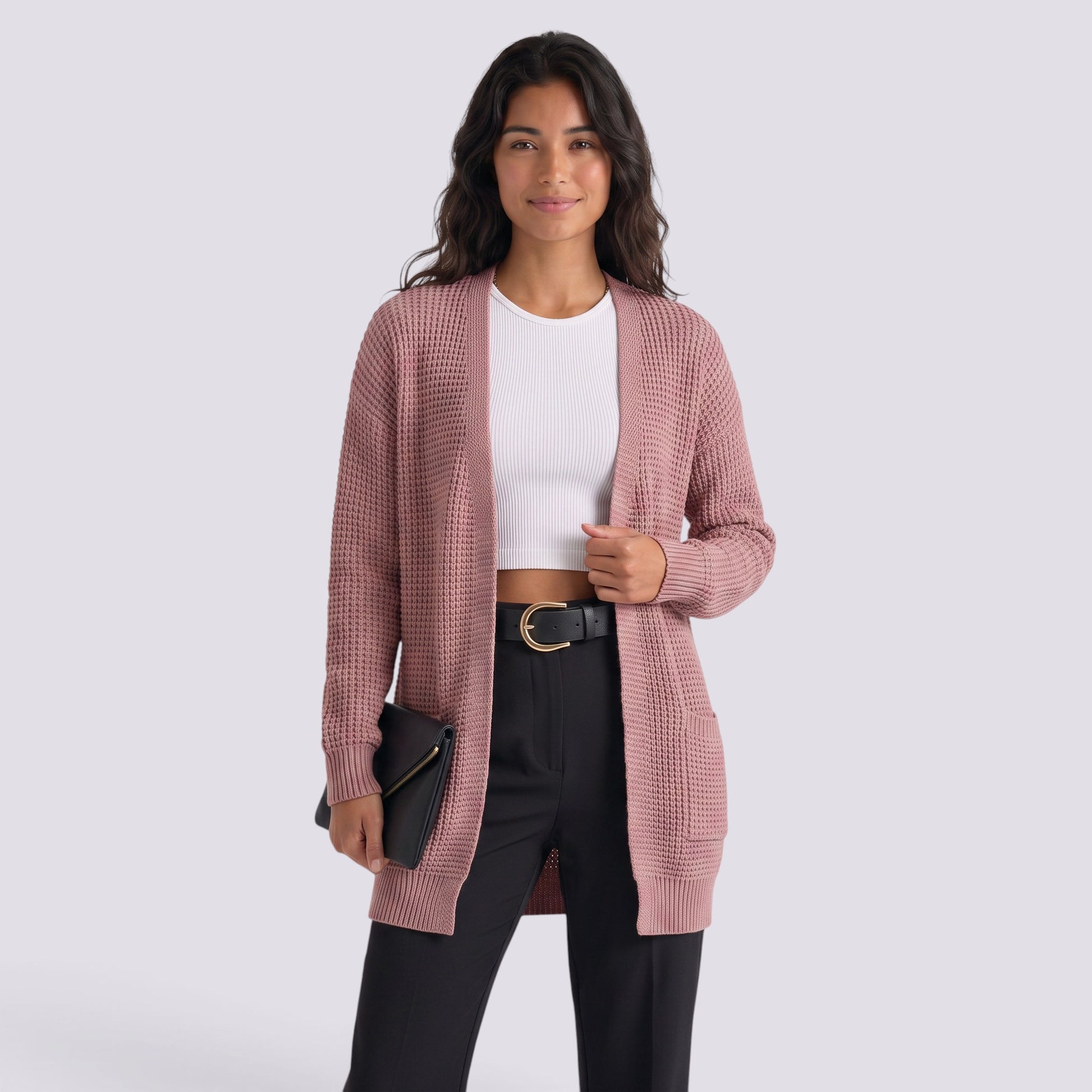 Chaqueta de Punto Mujer Larga con Bolsillos