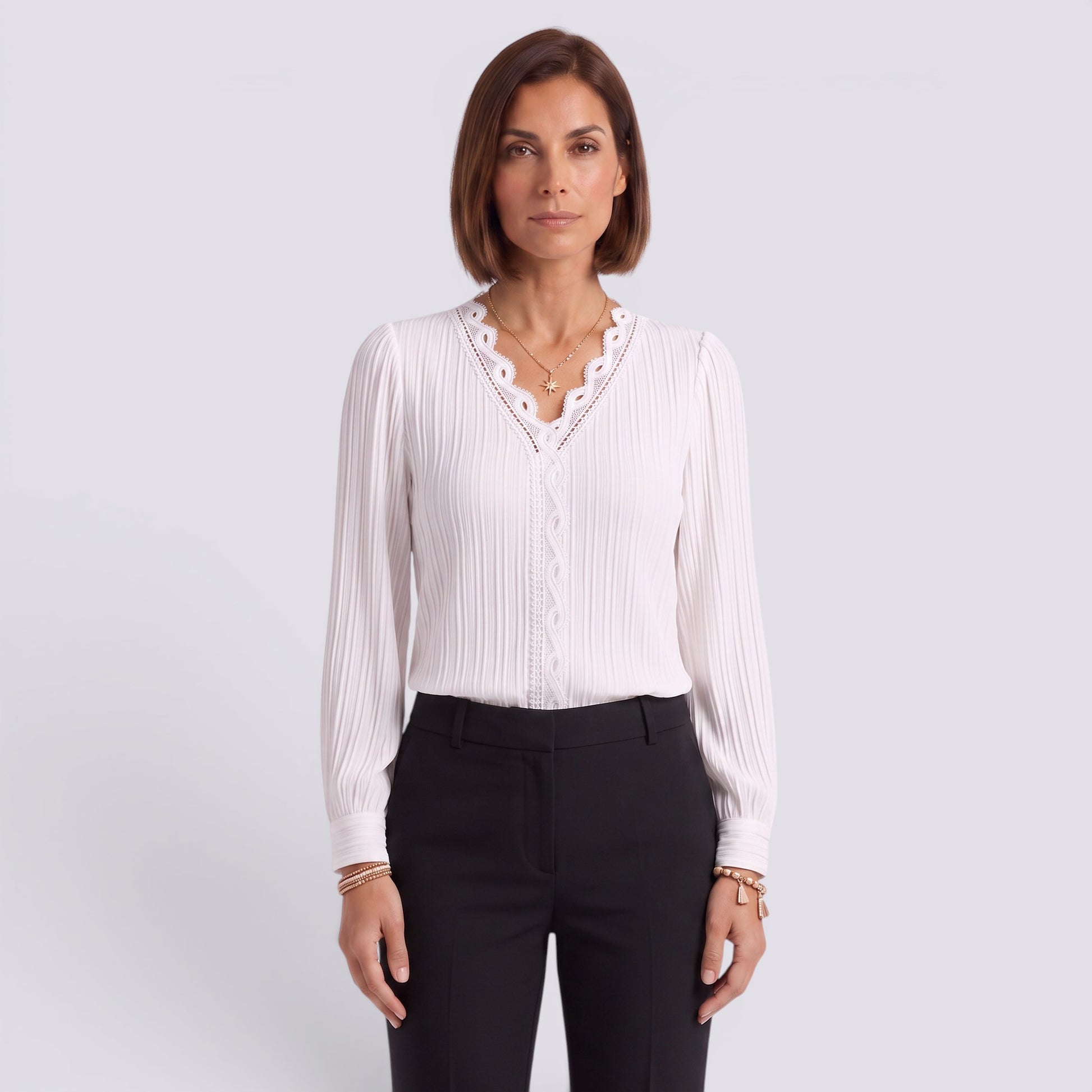 Blusa Mujer Encaje Cuello Pico