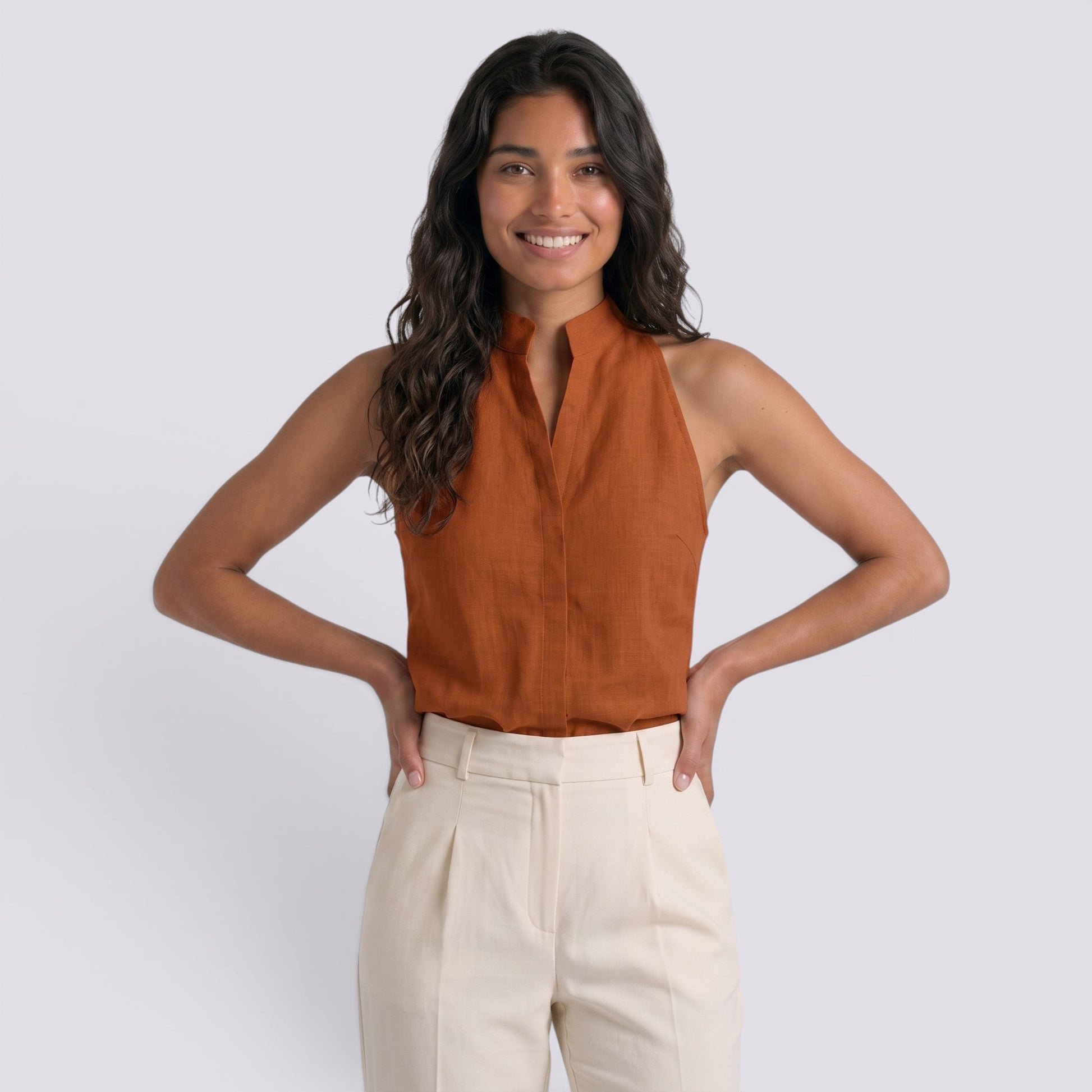 Camiseta Sin Mangas Mujer Cuello Alto Elegante